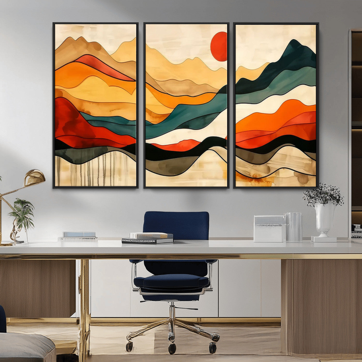 23241-MGV-CV-36X24-Mid Century Wall Art Print - Abstract Woodland Print - Modern Art Panoramic Mountain Wall Art