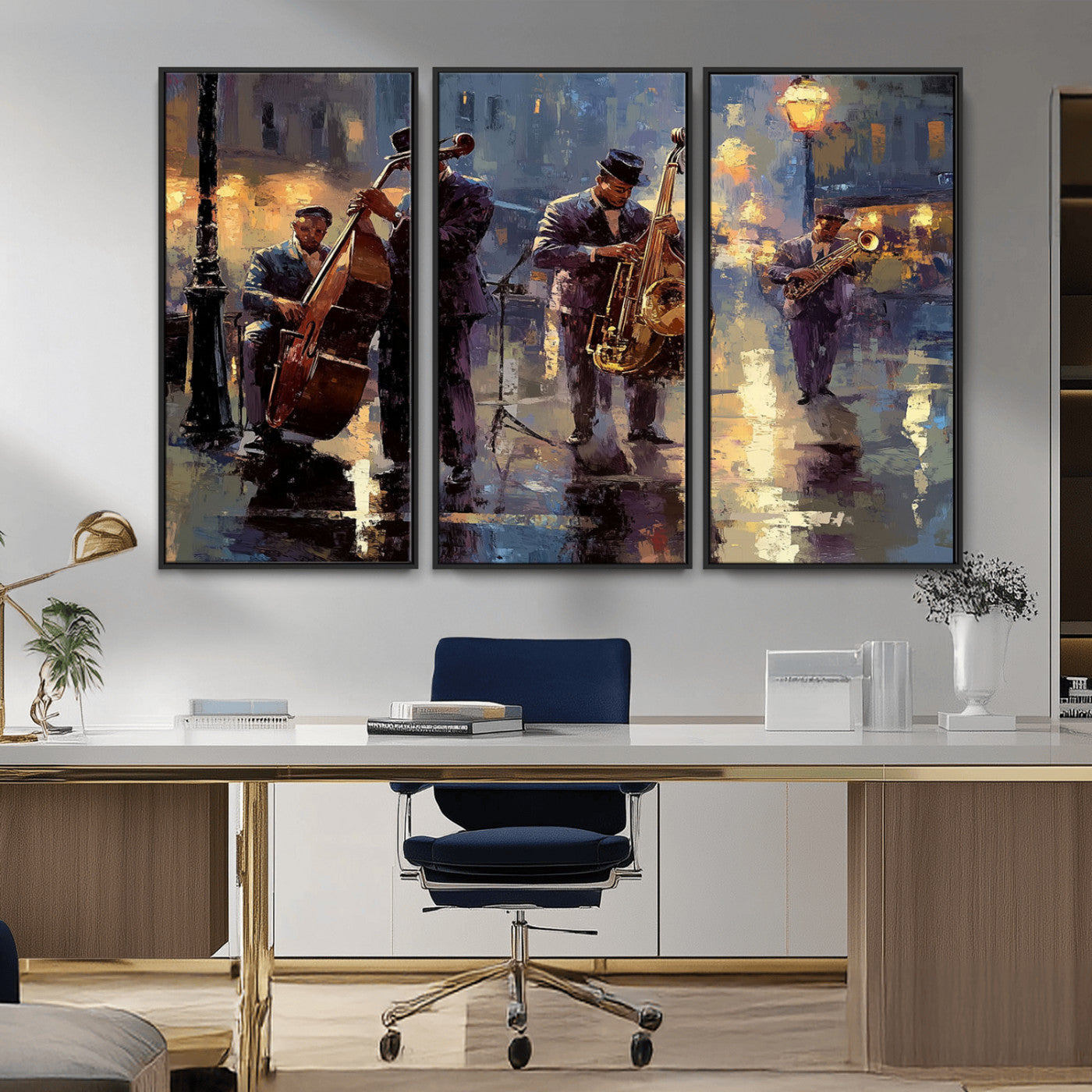 79232-MGV-CV-36X24-Afro Abstract Jazz Music Canvas Print - African American Wall Art - Colorful Framed Afro Abstract