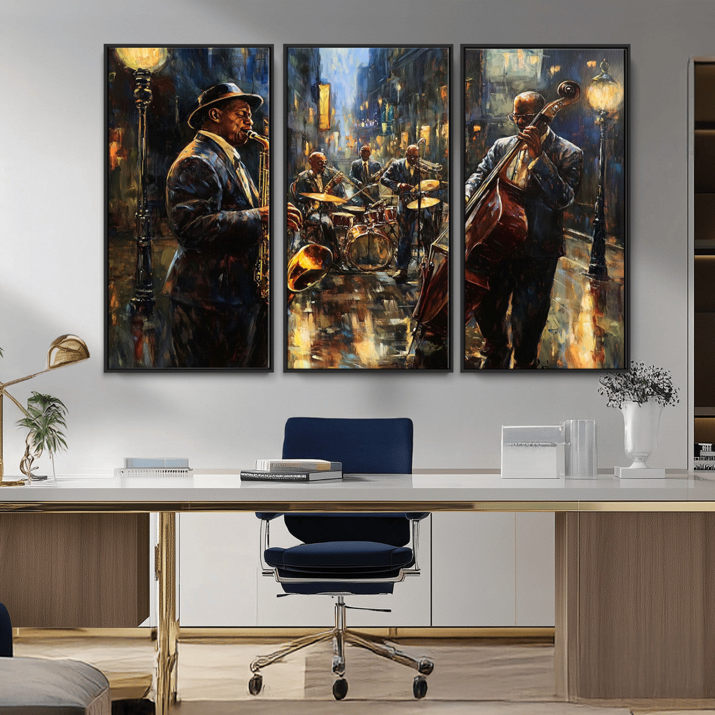 36990-MGV-FC-48X32-3P_Black-Jazz Canvas Wall Art Print - Abstract African American Music Art - Framed Posters for Living Room or