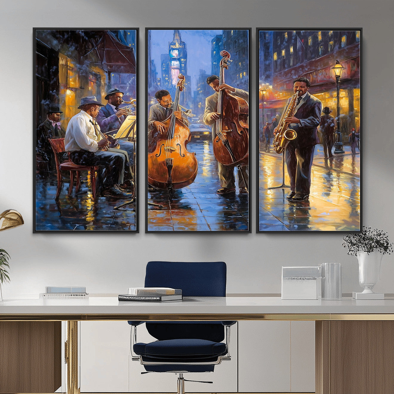 58694-MGV-FC-48X32-3P - Colorful Jazz Wall Art - African American Music Canvas Print - Framed Abstract Music Poster for Home