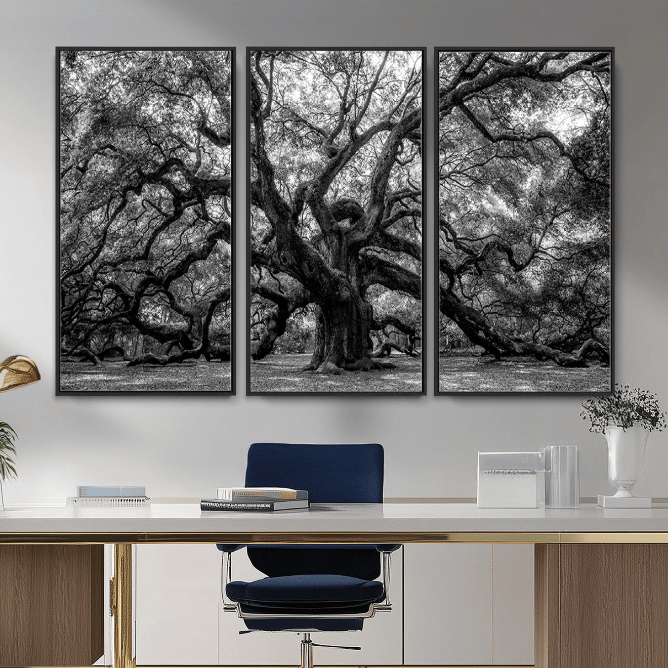 132944706-MGV-CV-36X24 - Black and White Old Angel Oak Tree Wall Art Canvas Print