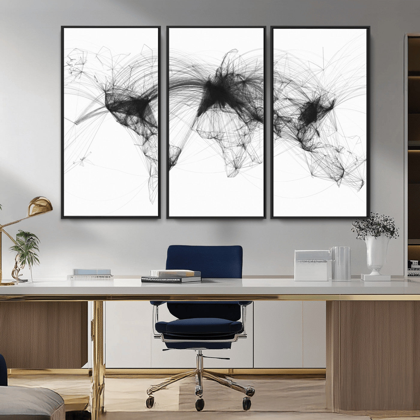 Black-Flight-Routes-MGV-CV-36X24-Flight Routes Air Traffic Map Canvas Wall Art - Framed - Ready to Hang