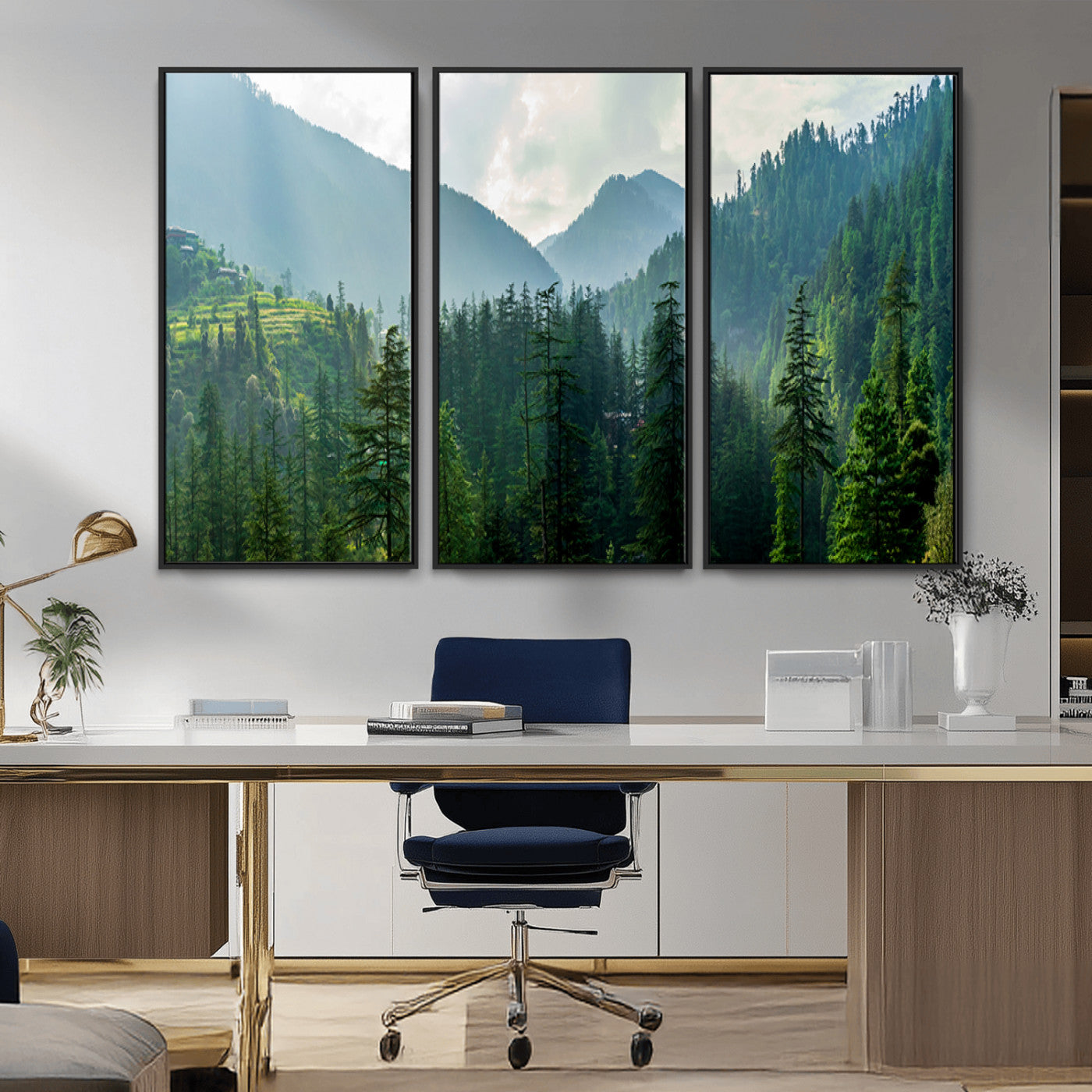 83417191-MGV-CV-36X24-Misty Forest Mountain Wall Art Canvas Print – Framed Serene Nature Scene with Tranquil Valley Artwork for Home, Office