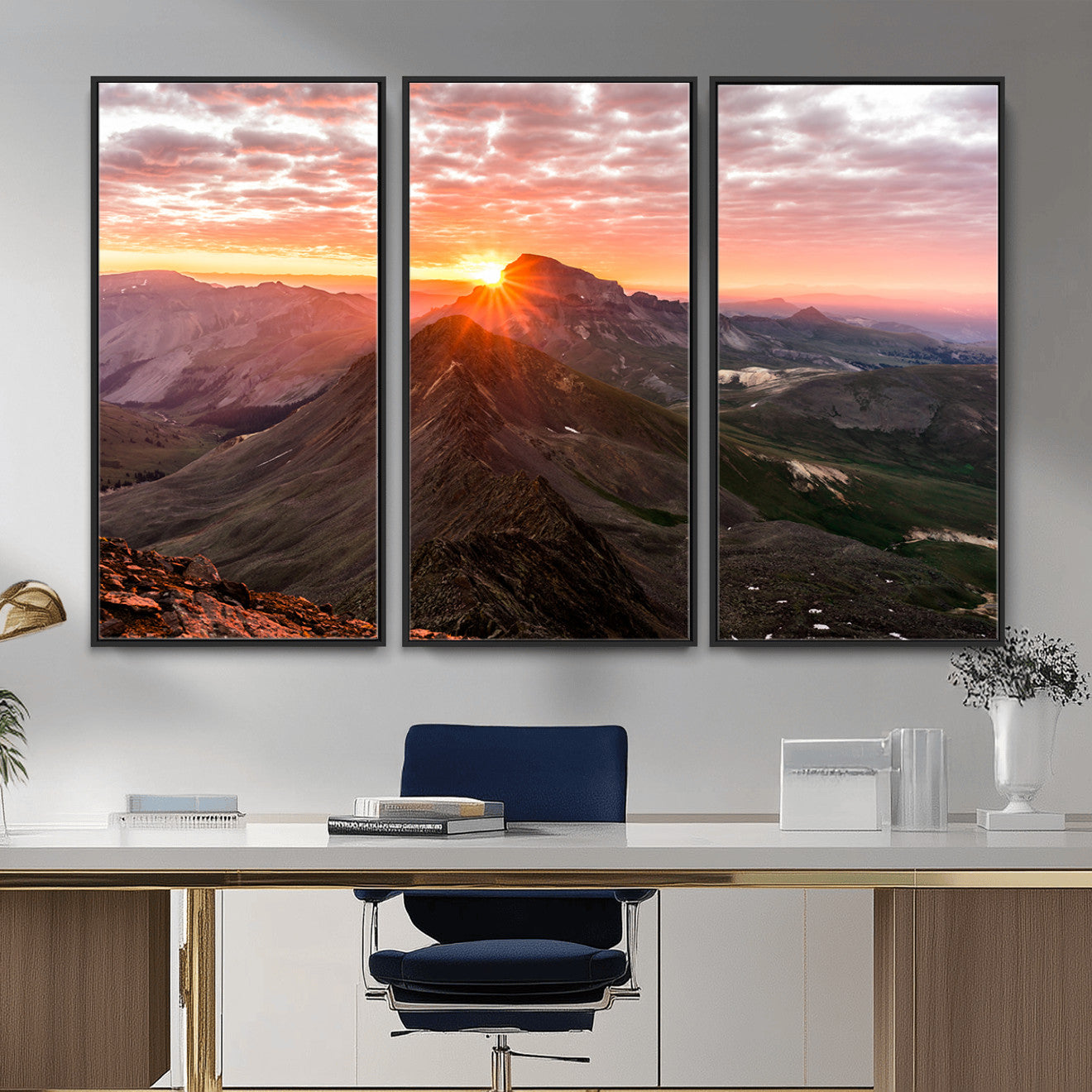 MGV-FC-48X32-3P - Majestic Sunrise Wall Art – Canvas Print of Rugged Mountain Peaks, Vibrant Sky, Serene Landscape, Nature Decor for Home or Office