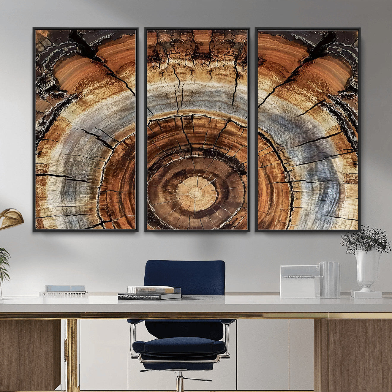 15184146-MGV-CV-36X24 - Tree Rings Wall Art Canvas Print, Framed Wood Texture Art Picture Print, Rustic Pattern Perfect Rustic Organic Decor Artwork