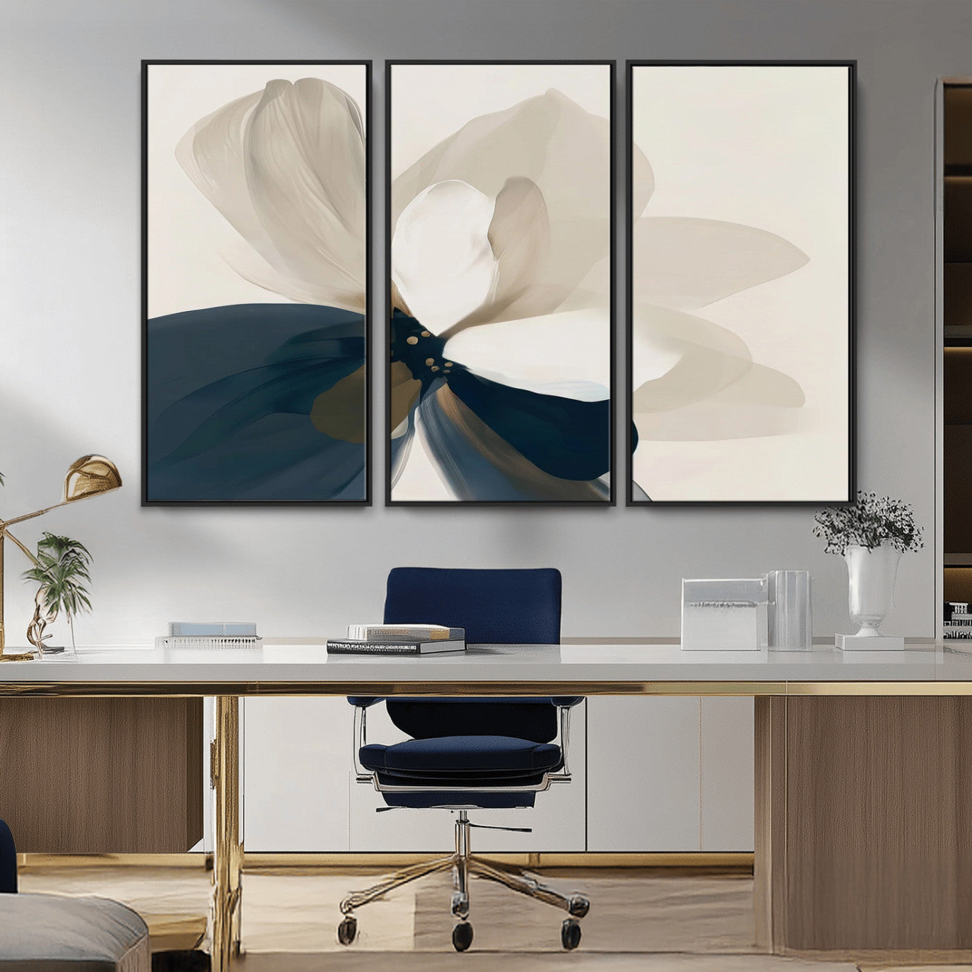 -Minimal Flower Wall Art Canvas Print, Framed Flower Drawing Art Picture Print, Beige Bloom Perfect Modern Botanical Decor Artwork