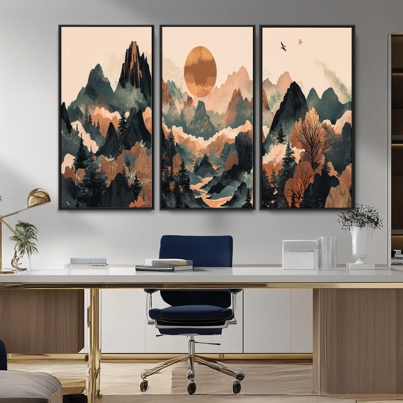 46509506-MGV-CV-36X24-Wood Mountain Landscape Wall Art Canvas Print – Framed Sunset Hills Artwork, Abstract Nature Perfect Boho Decor for Home, Office