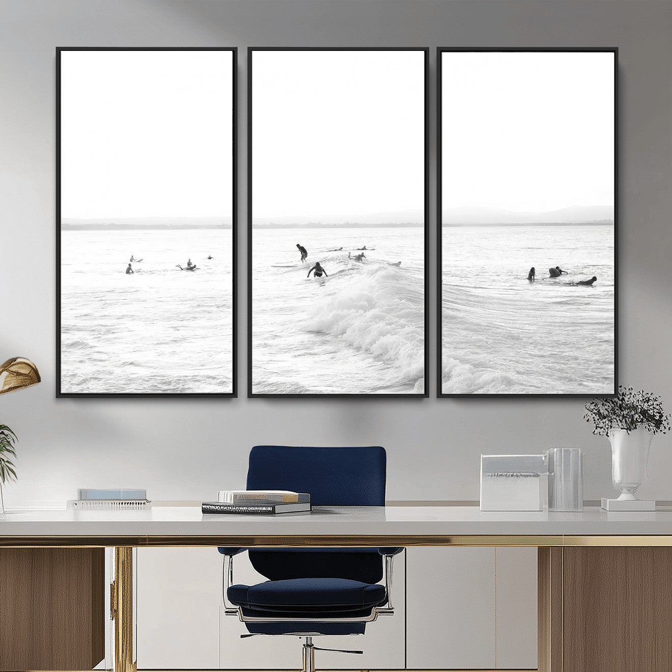 33449548-MGV-CV-36X24 - Surf Crowd Motion Wall Art – Active Surfers & Ocean Waves Canvas Print, Dynamic Water and Coastal Horizon for Living Room or Sea Adventure Decor