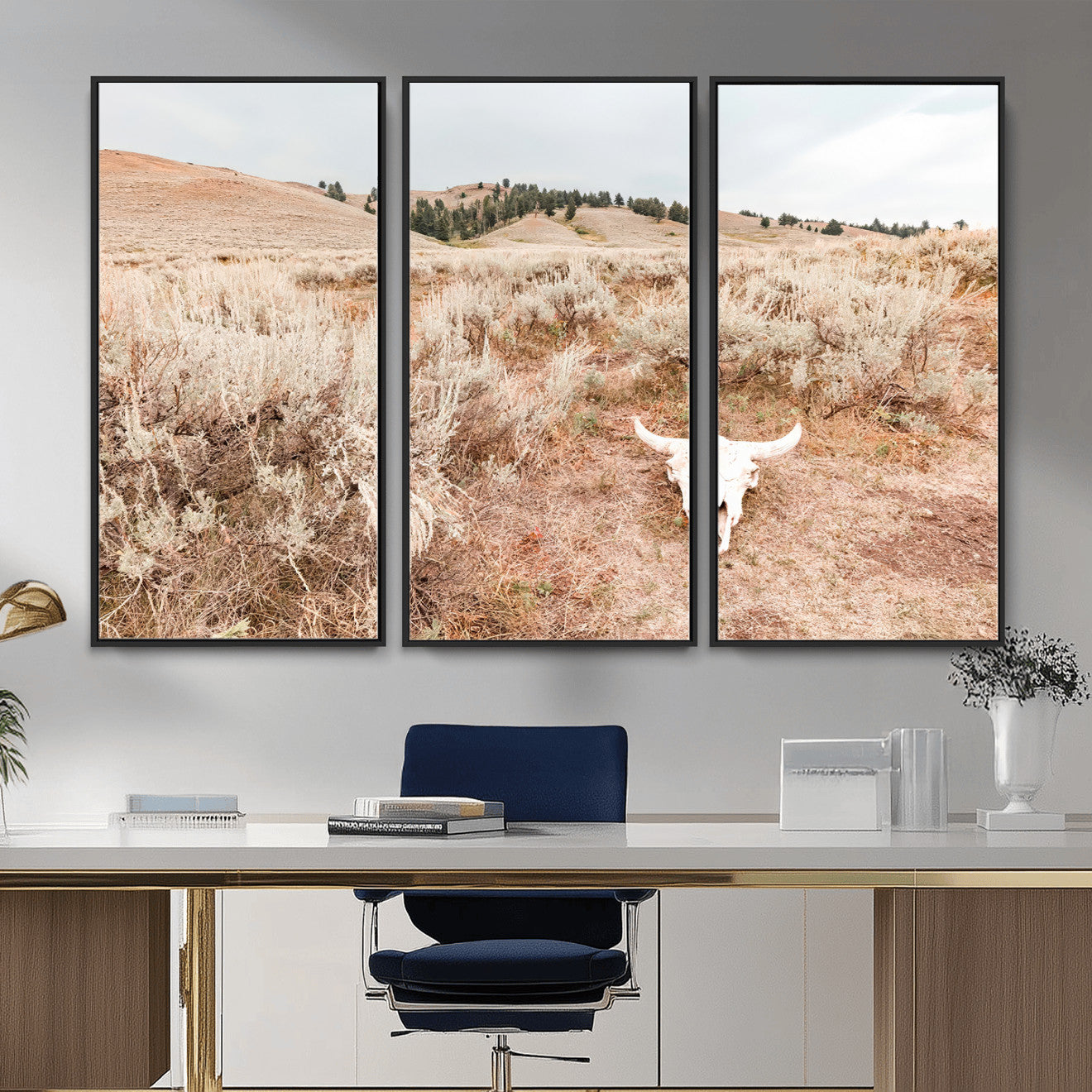 97234735-MGV-CV-36X24 - Desert Skull Wall Art – Arid Landscape & Sagebrush Canvas Print, Rustic Nature and Earth Tones for Living Room or Minimalist Decor