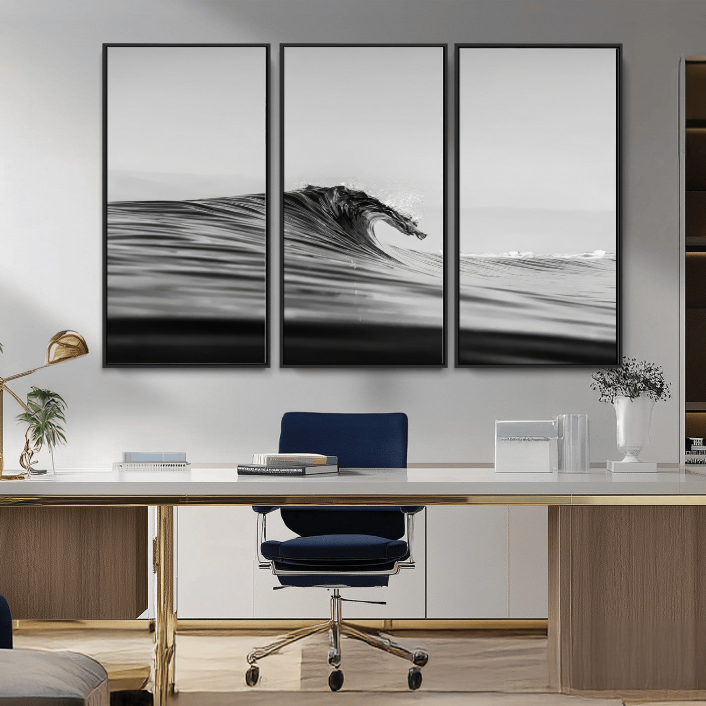 -Black Wave Wall Art Canvas Print, Framed Abstract Surf Art Picture Print, Minimalist Ocean Perfect Minimalist Coastal Decor Artwork
