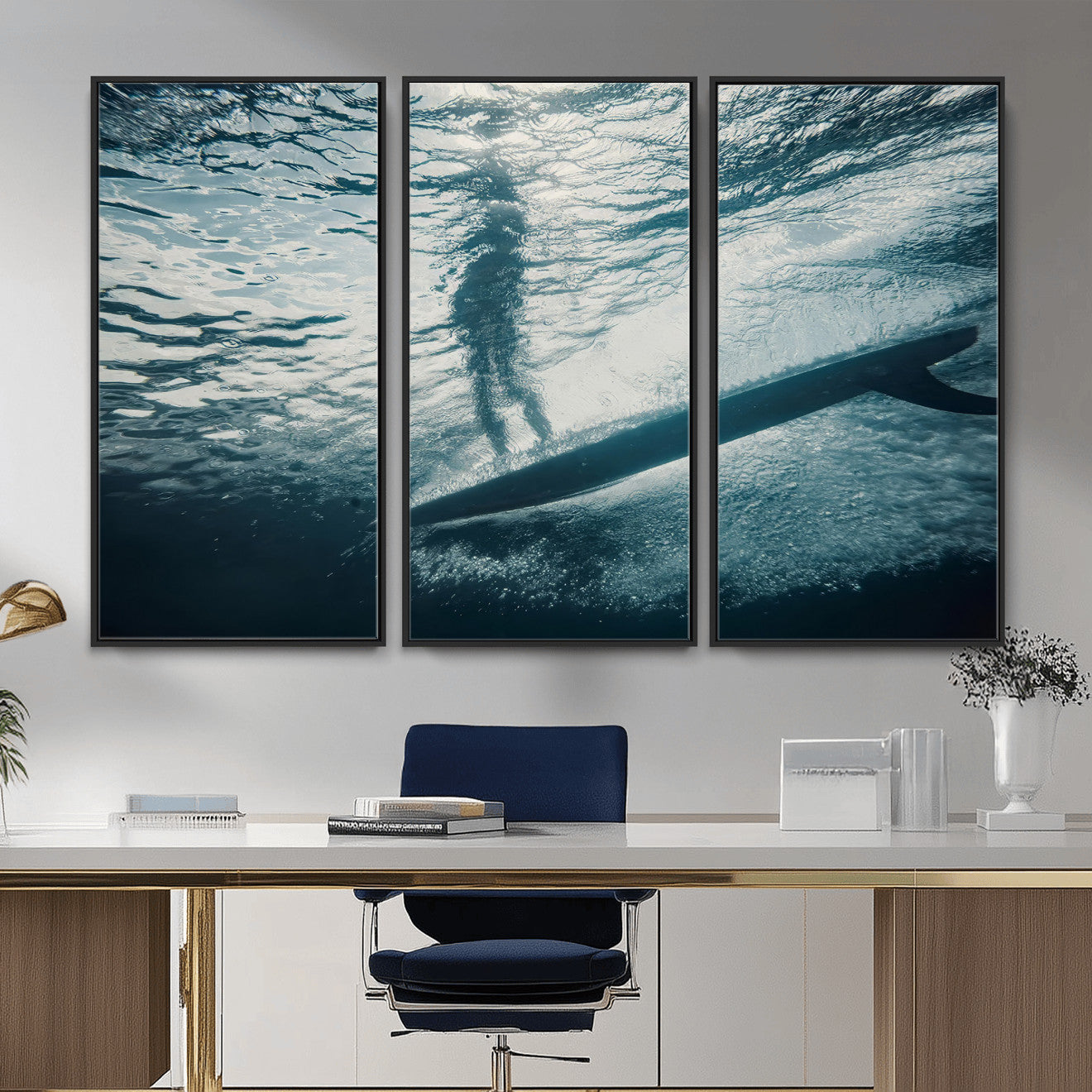 MGV-FC-48X32-3P - Submerged Surf Wall Art Canvas Print, Framed Underwater Perspective Art Picture Print, Ocean Surf Perfect Coastal Adventure Decor Artwork