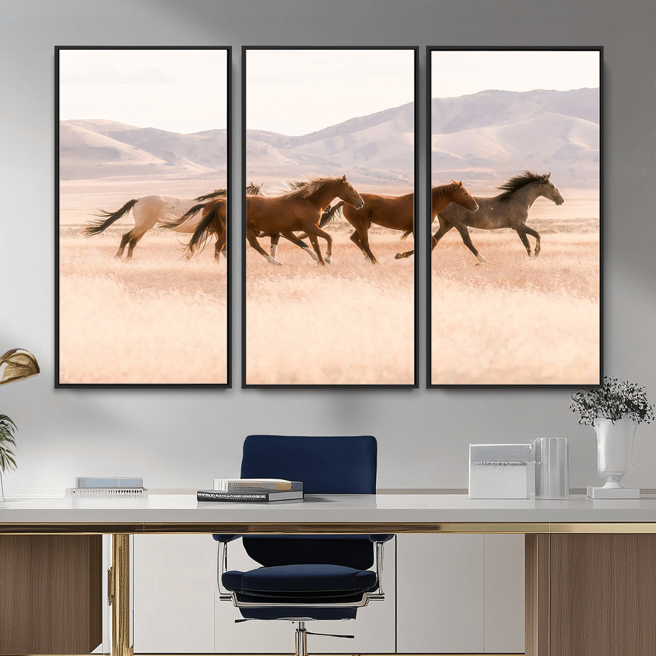 HORSESH-MGV-CV-36X24 - Wild Horses Wall Art – Running Freedom Canvas Print, Graceful Movement, Outdoor Landscape, Nature’s Power and Spirit, Home or Office Decor