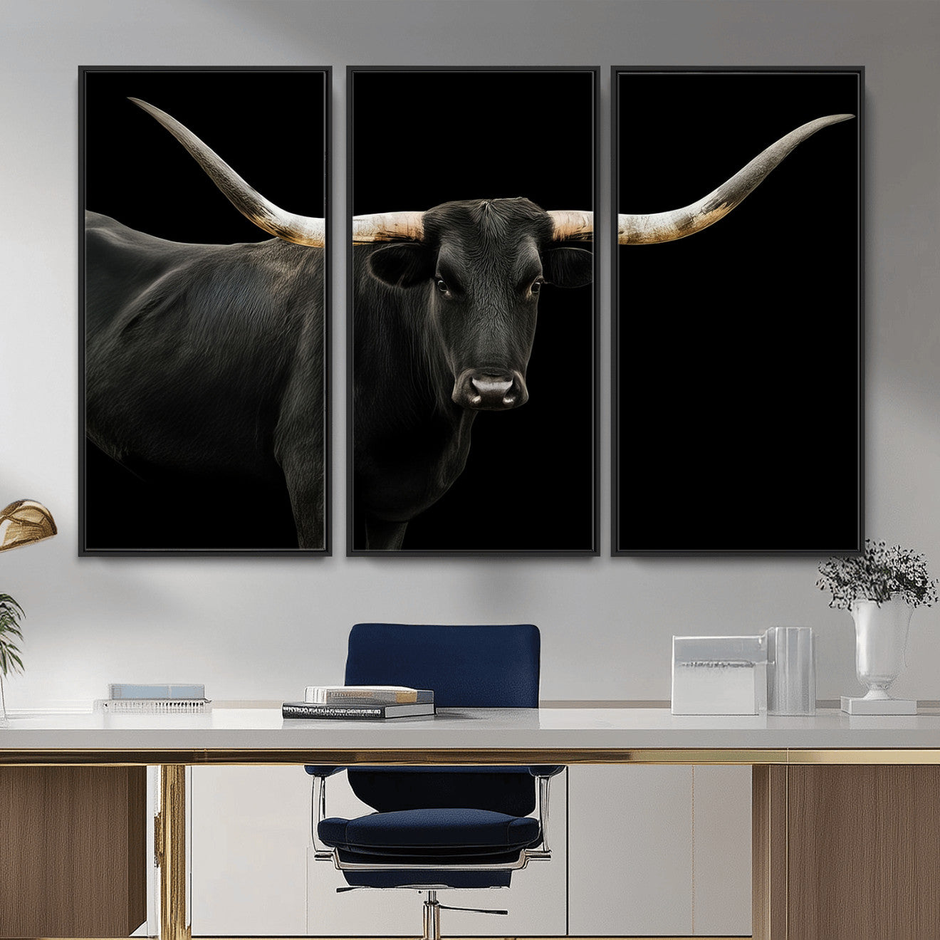 23572907-MGV-CV-36X24 - Texas Longhorn Wall Art Canvas Print, Framed Rustic Western Art Picture Print, Farmhouse Animal Perfect Modern Western Minimalist Decor Artwork