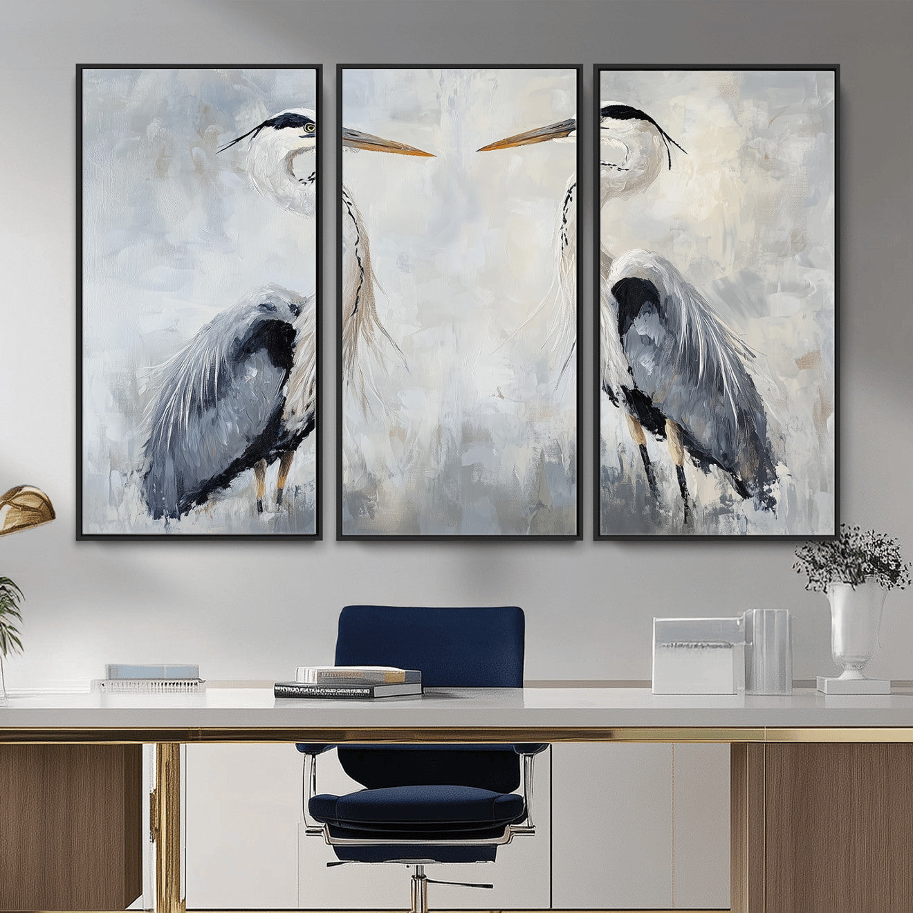 90806932-MGV-CV-36X24 - Heron Wall Art Wall Art Canvas Print, Framed Bird Canvas Decor Art Picture Print, Nature Inspired Perfect Coastal Minimalist Decor Artwork