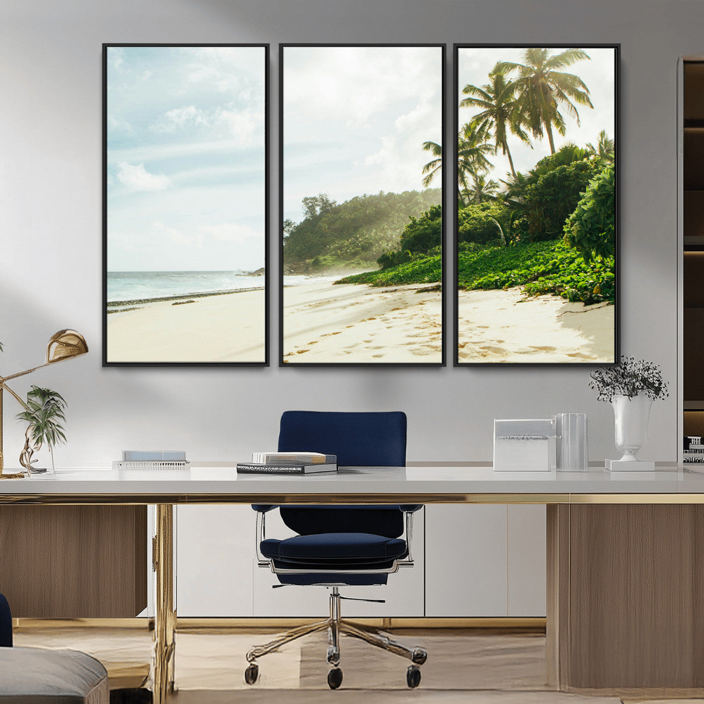-Relaxing Beach Wall Art Canvas Print – Framed Ocean View Coastal Serenity Tropical Nature Scene Artwork for Home Office