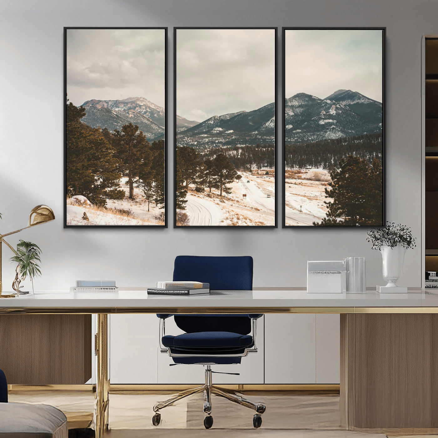 -Mountain Landscape Wall Art Canvas Print – Framed Snowy Peaks Alpine Aesthetic Rustic Winter Scene Artwork for Home Office