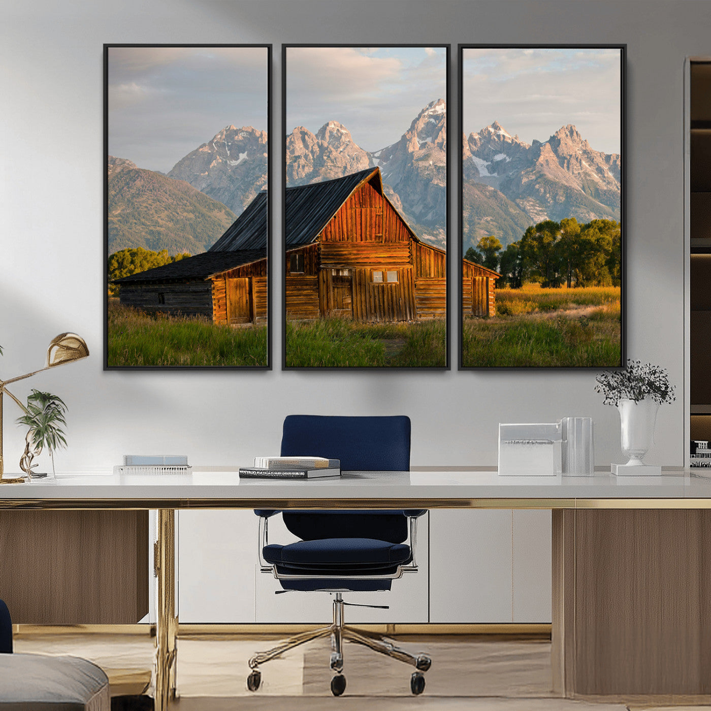 31771014-MGV-CV-36X24-Rustic Barn Wall Art Canvas Print – Framed Western Landscape Farmhouse Style Rustic Nature Scene Artwork for Home Office