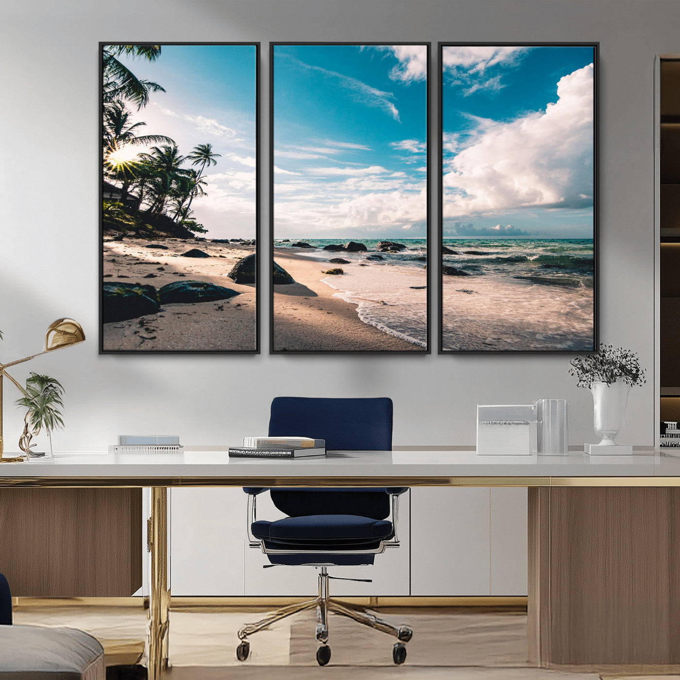 95301406-MGV-CV-36X24-Tropical Beach Wall Art Canvas Print – Framed Ocean Waves Relaxing Seascape Coastal Nature Scene Artwork for Home Office