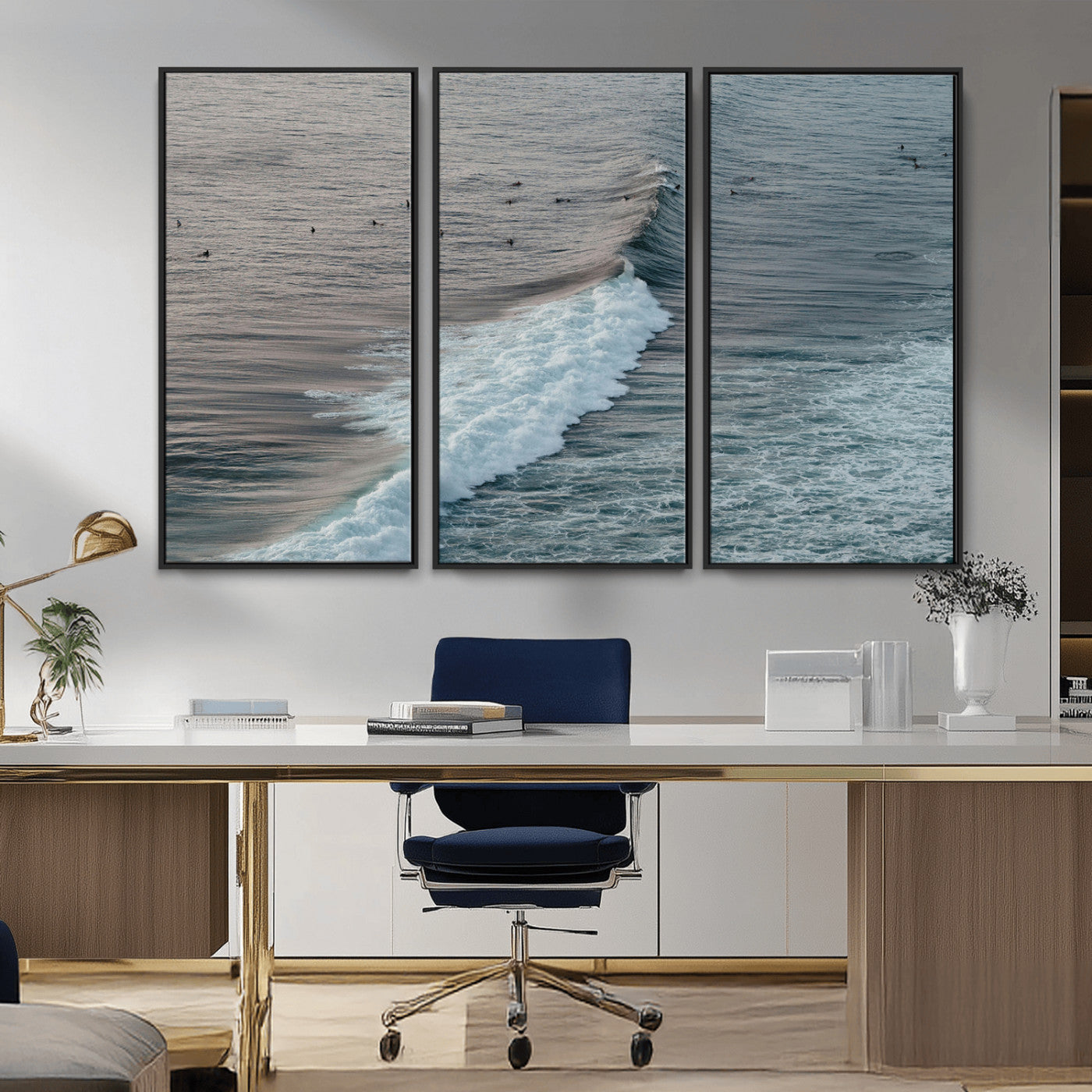 23077324-MGV-CV-36X24-Ocean Waves Wall Art Canvas Print – Framed Coastal Serenity Surf Nature Scene Artwork for Home Office