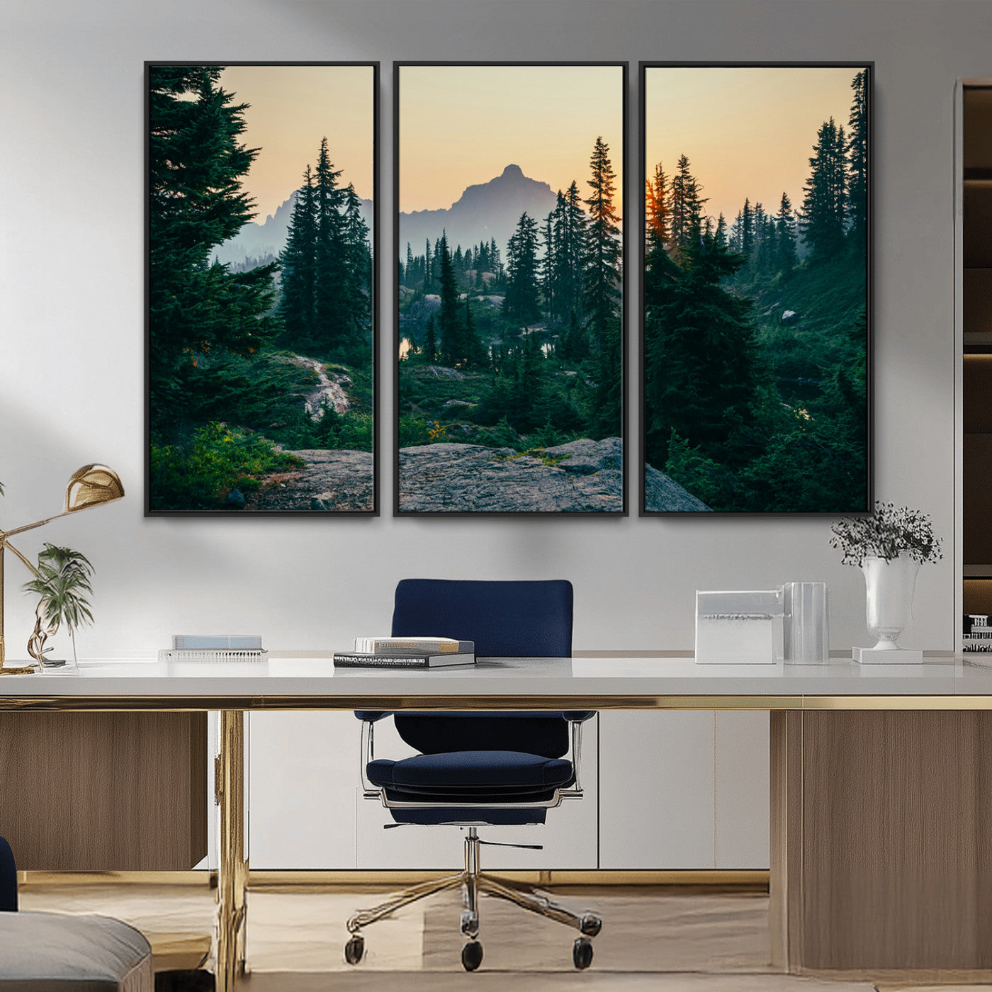 -Mountain Wall Art Canvas Print – Framed Forest Serenity Mountain Nature Scene Artwork for Home Office