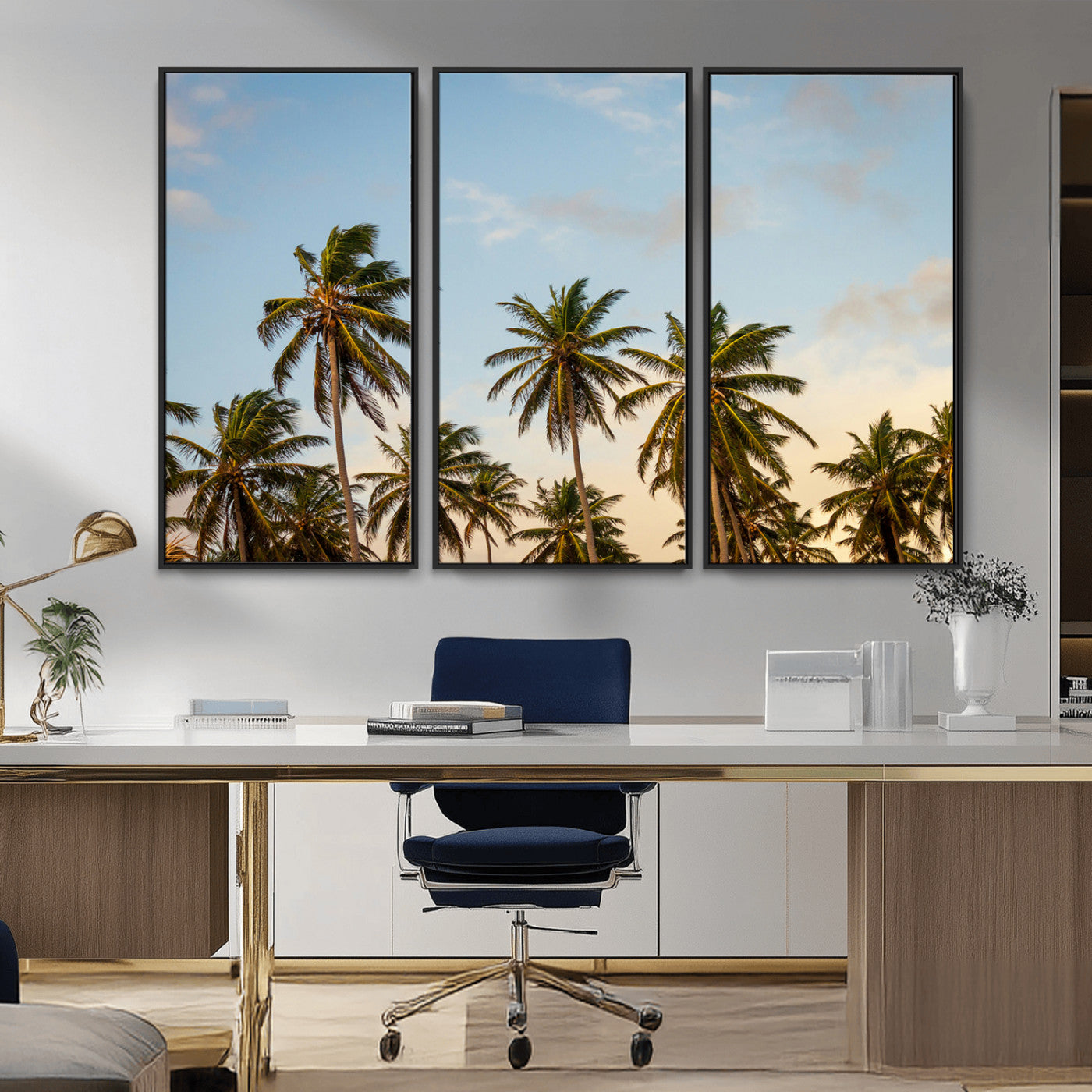 -Palm Trees Wall Art Canvas Print – Framed Tropical Vibes Coastal Sunset Boho Nature Scene Artwork for Home Office