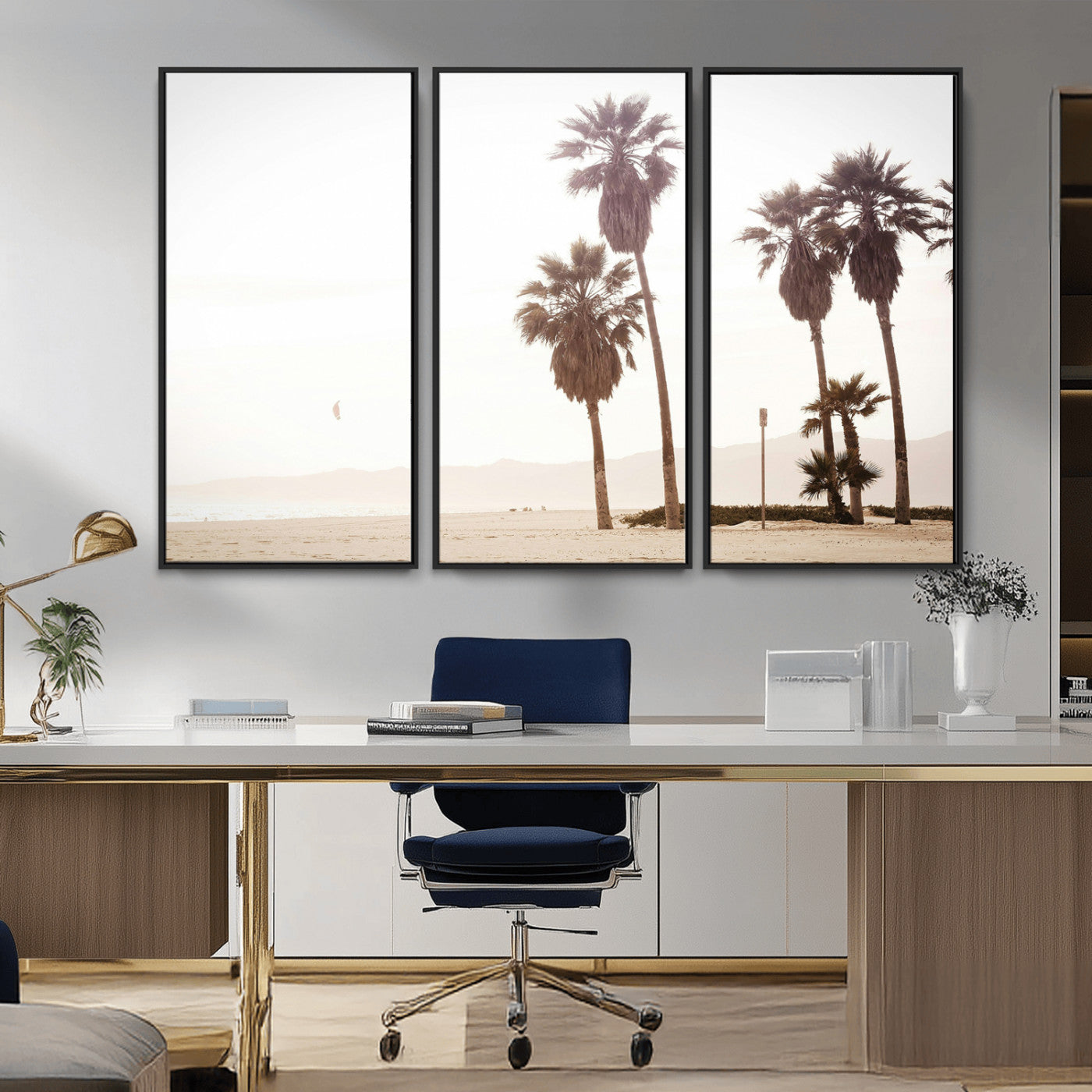 48255923-MGV-FC-48X32-3P_Black-Coastal Light Wall Art Canvas Print – Relaxing Shoreline Minimalist Ocean Tropical Serenity Artwork for Home, Office