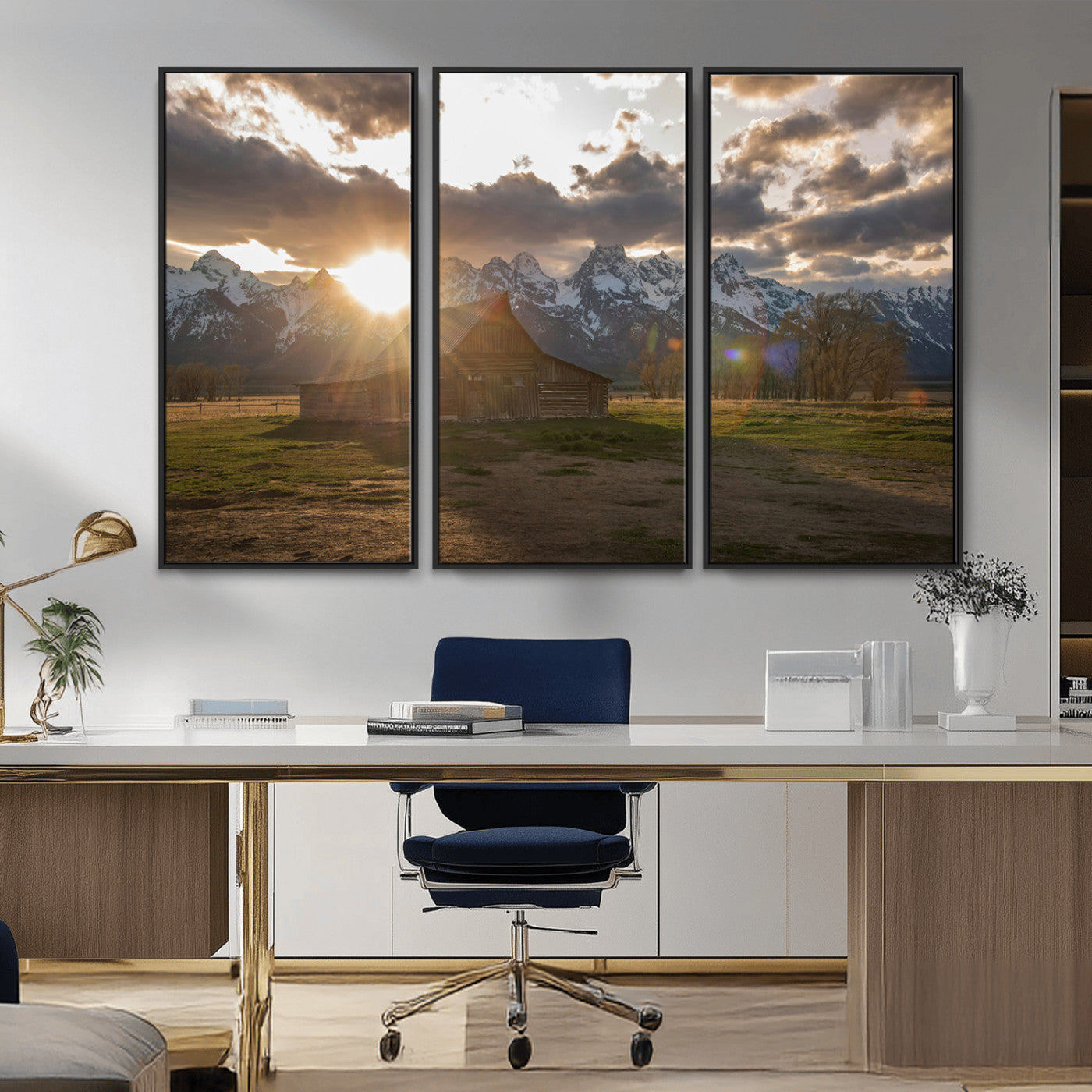 52555760-MGV-FC-48X32-3P_Black-Snowy Peaks Wall Art Canvas Print – Rustic Mountain Landscape Nature Escape Winter Forest Artwork for Home, Office