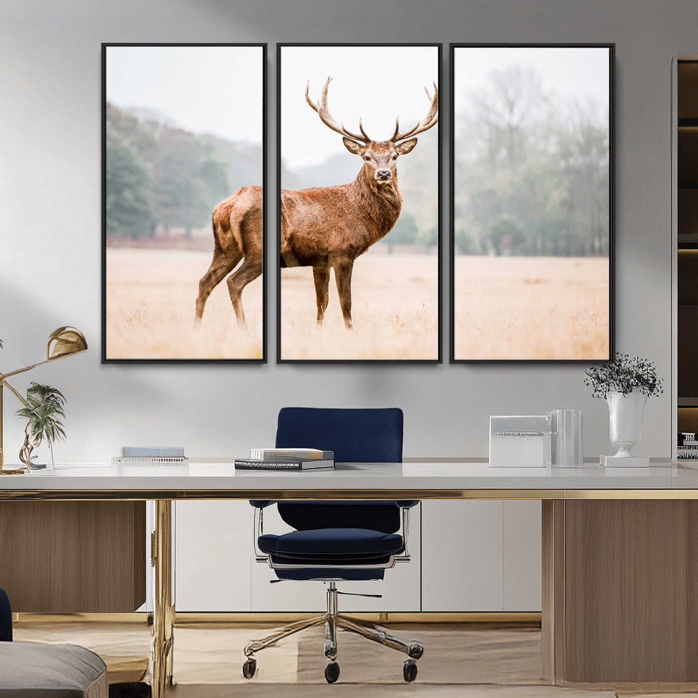 -Vintage Wildlife Wall Art Canvas Print – Misty Landscape Deer Rustic Nature Photography Artwork for Home, Office