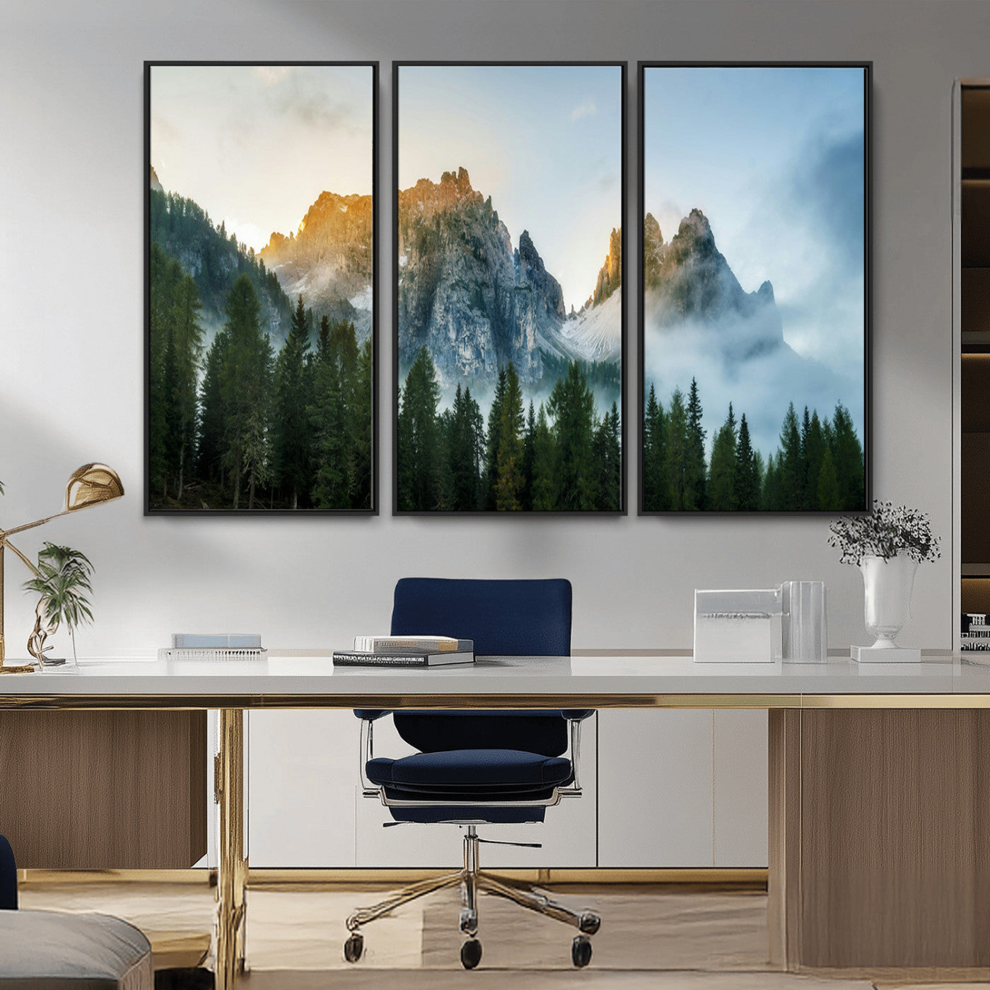 21145440-MGV-FC-48X32-3P_Black-Wilderness Wall Art Canvas Print – Misty Forest Nature Landscape Photography Rustic Scenic Artwork for Home, Office