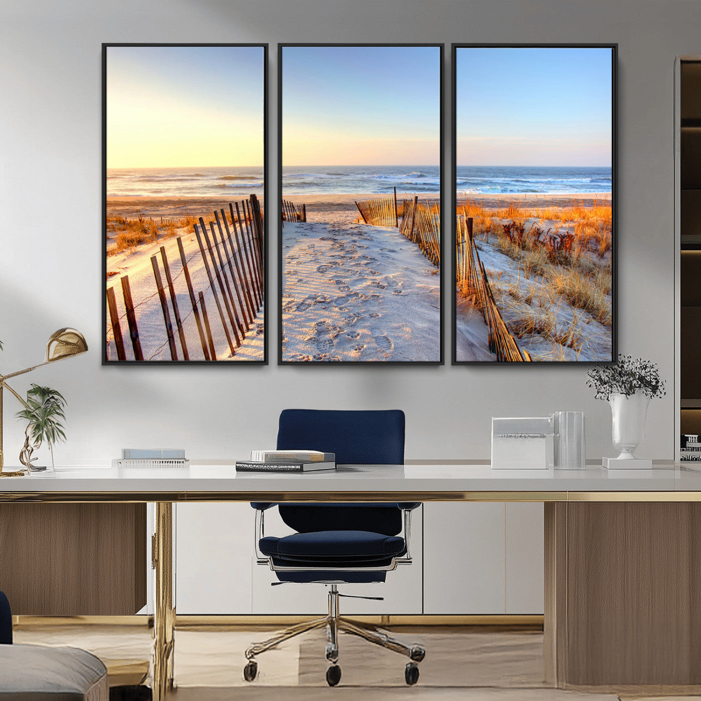 73351887-MGV-FC-48X32-3P_Black-Ocean Sunset Wall Art Canvas Print – Nautical Beach Photography Summer Coastal Serenity Artwork for Home, Office