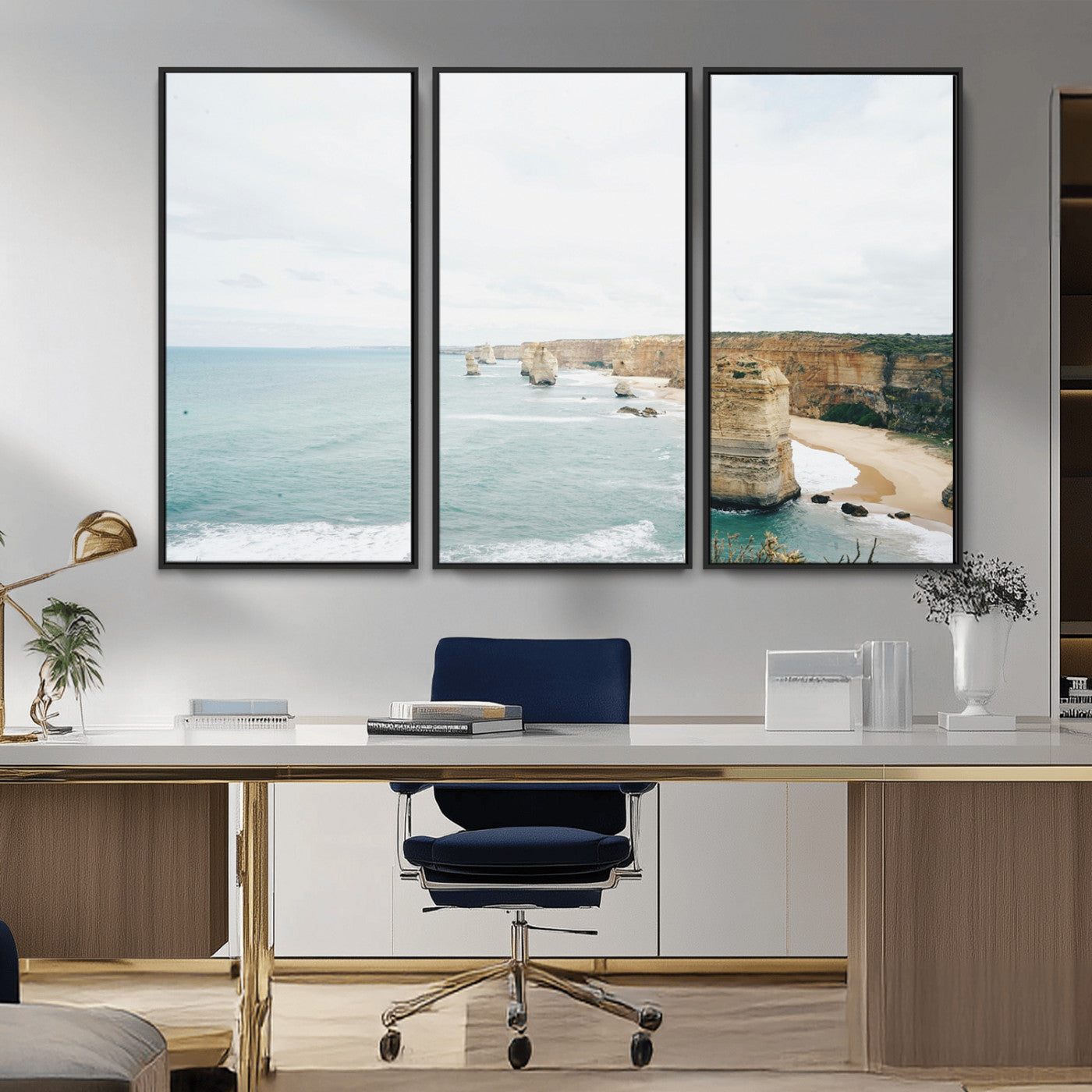 70095633-MGV-CV-36X24-Twelve Apostles Wall Art Canvas Print – Framed Coastal Cliffs Rugged Rock Formations Artwork for Home Office