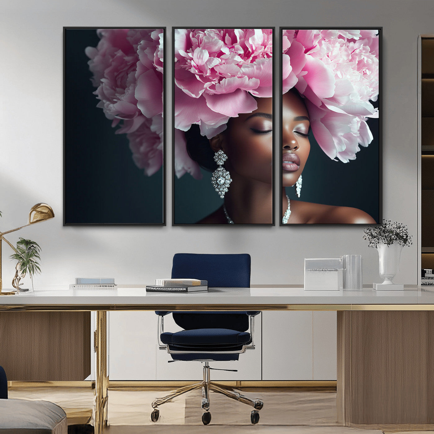 -Black Beauty Petal Crown Wall Art Canvas Print – Floral Petal Headpiece Elegant Design, Petal Inspired Artwork for Home, Office