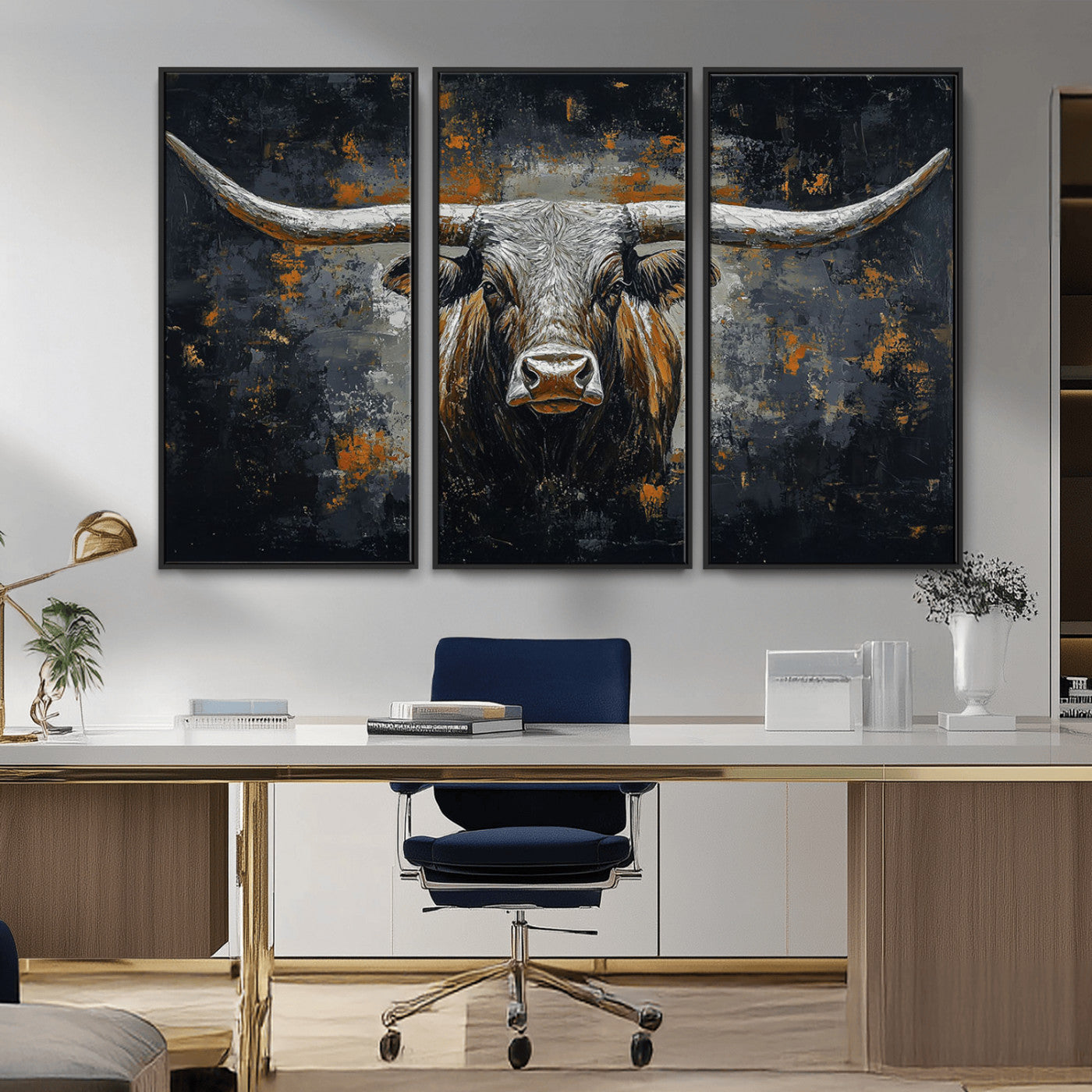 93195031-MGV-CV-36X24-Rustic Longhorn Bull Wall Art Canvas Print – Vintage Western Cattle Scene, Texas Steer Artwork for Home, Office