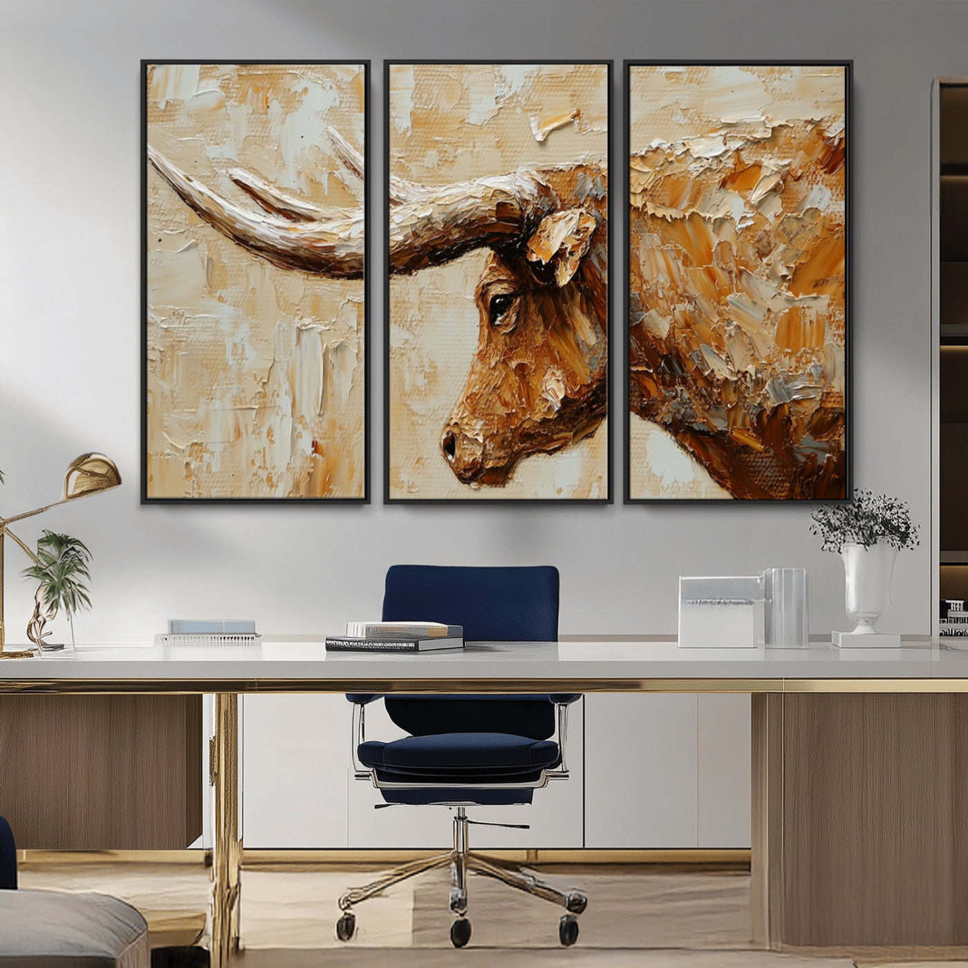 -Rustic Longhorn Bull Wall Art Canvas Print – Vintage Western Cattle Scene, Texas Steer Artwork for Home, Office