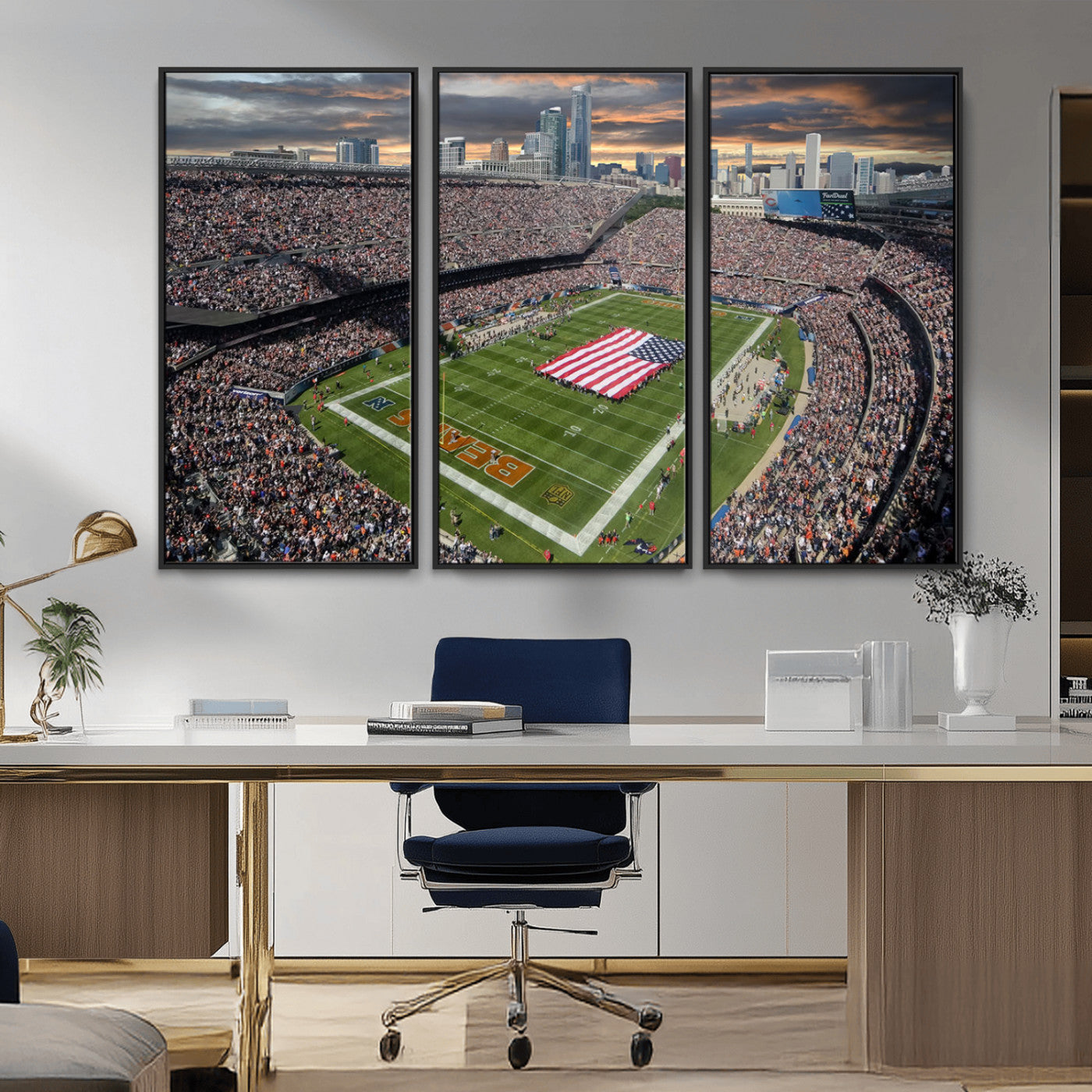 -Chicago Bears Soldiers Field Wall Art Canvas Print – Framed Football Stadium Artwork for Home, Office, Living Room
