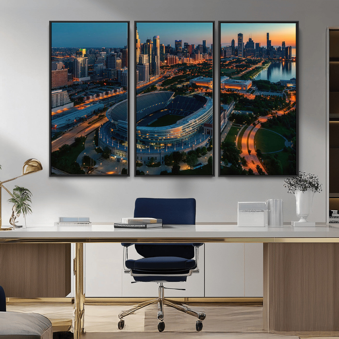 36690345-MGV-FC-48X32-3P_Black-Chicago Bears Soldiers Field Wall Art Canvas Print – Framed Football Stadium Artwork for Home, Office, Living Room