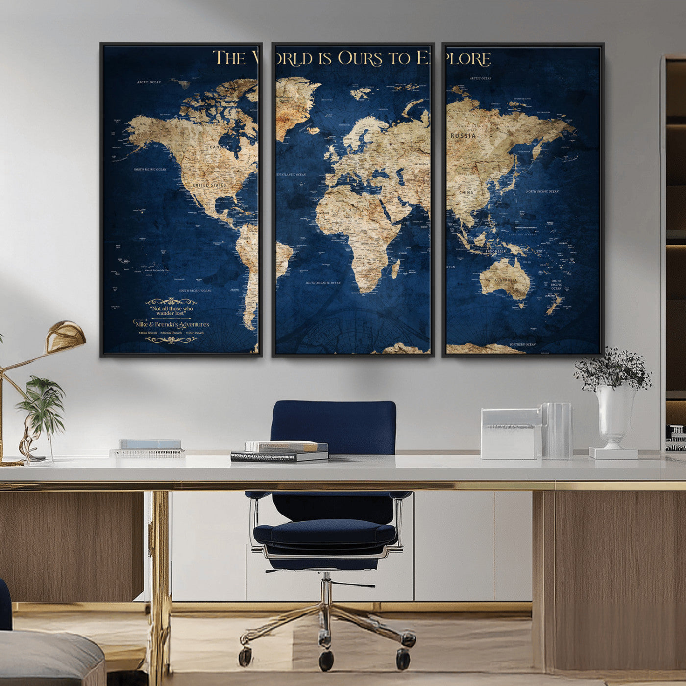 -Personalized Push Pin World Map Canvas Print – Custom Travel Tracker Wall Art, Framed Adventure Map Gift for Couples