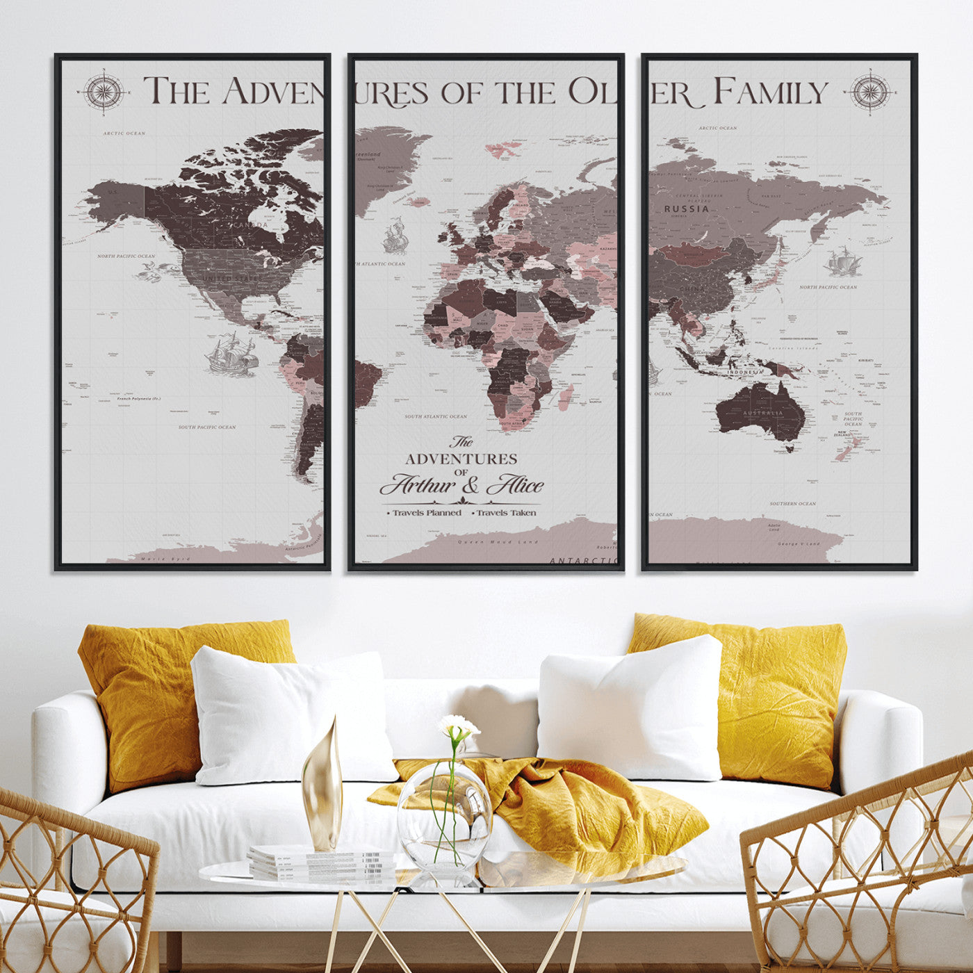 -Personalized Family Travel Map Canvas – Custom Framed Push Pin World Map, Unique Adventure Tracker Wall Art for Home, Office