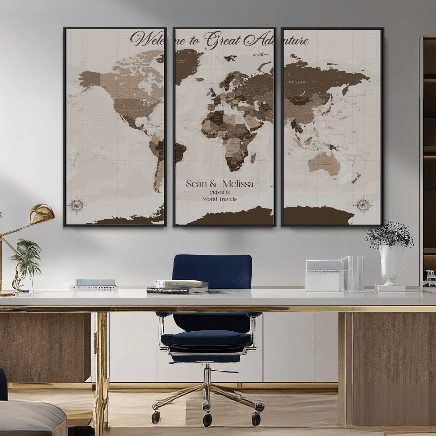 Rehber01-MGV-CV-36X24-Custom Push Pin World Map Wall Art Canvas Print – Personalized Travel Tracker with Pins Framed Large for home, office