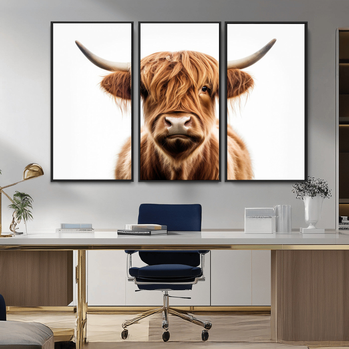 -Scottish Highland Cow Canvas Print, Framed Highland Cow Canvas Home Decor