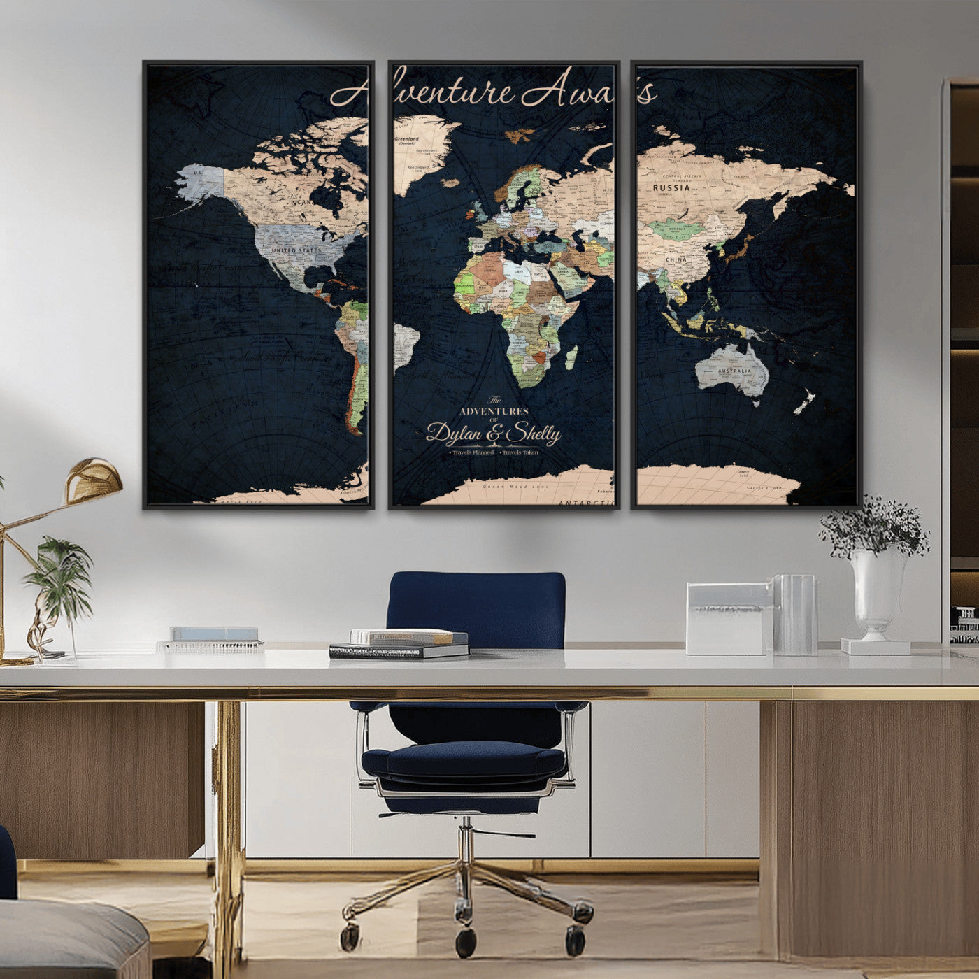 Rehber01-MGV-CV-36X24-Personalized World Map Canvas Print – Framed Push Pin Travel Wall Art for Couples – Adventure & Anniversary Gift