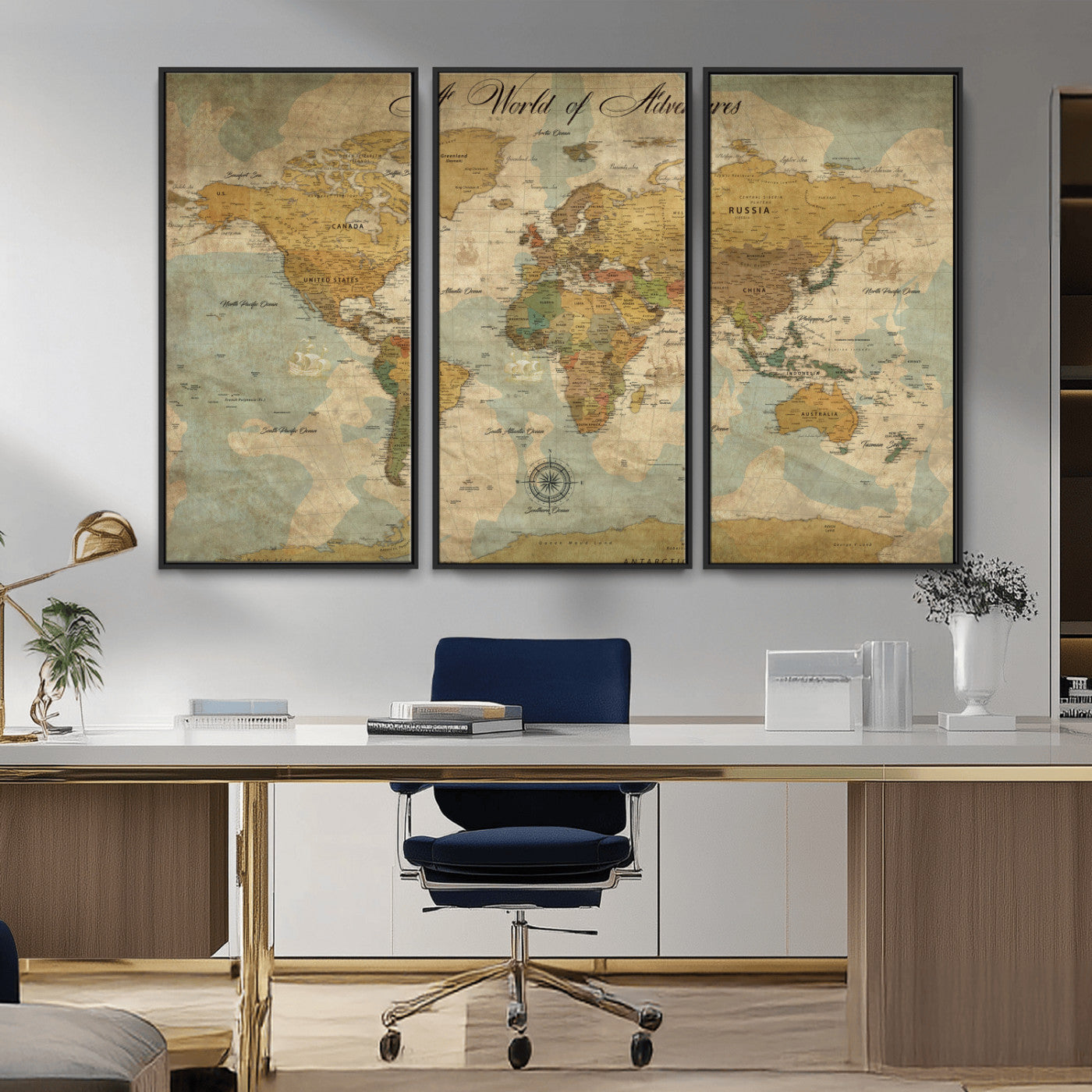 Rehber01-MGV-CV-36X24-Personalized World Map Canvas – Custom Framed Push Pin Travel Map Wall Art, Vintage Style Gift for Couples or Families