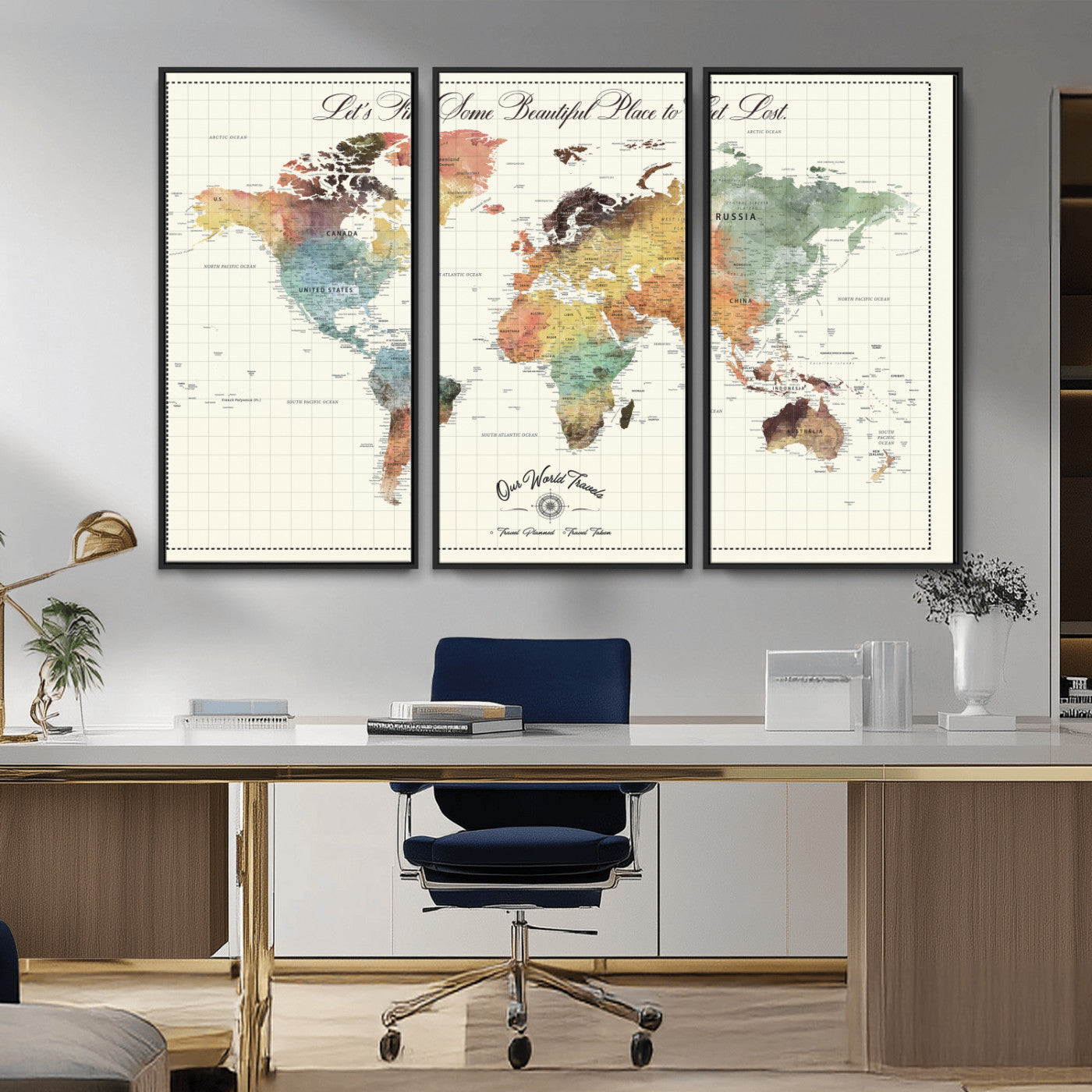 -Personalized Push Pin World Map Canvas Print – Custom Adventure Travel Tracker Map, Framed Wall Art Gift for Couples or Family