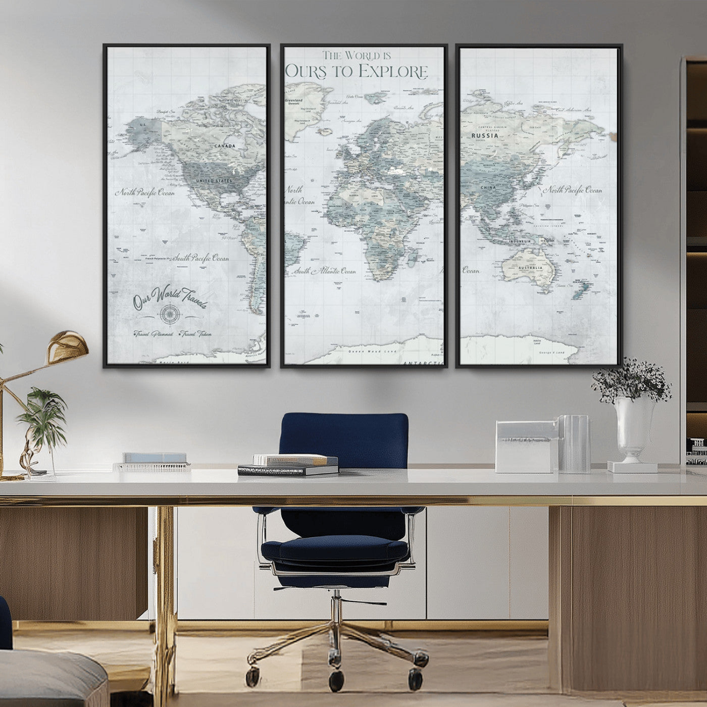-Personalized Push Pin World Map Canvas Print – Custom Adventure Travel Map Framed Wall Art Gift for home, office