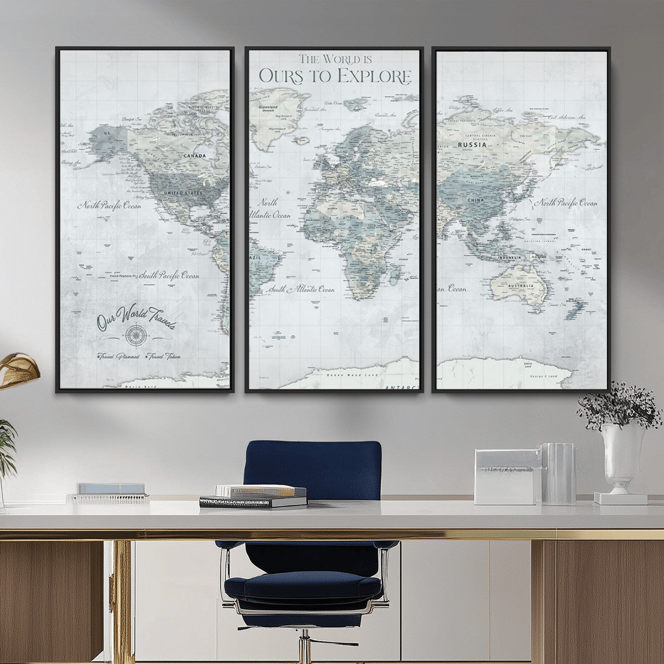 73654056-MGV-FC-48X32-3P - Personalized Push Pin World Map Canvas Print – Custom Framed Travel Tracker Artwork for Couples or Home Decor