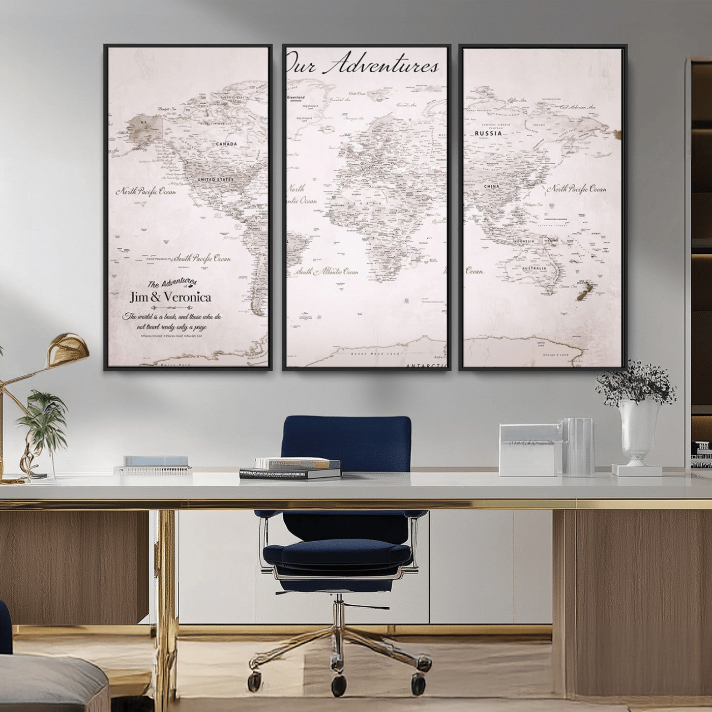 -Customize Push Pin World Map Wall Art Canvas Print – Personalized Travel Map with Foam Pins Framed for home, office