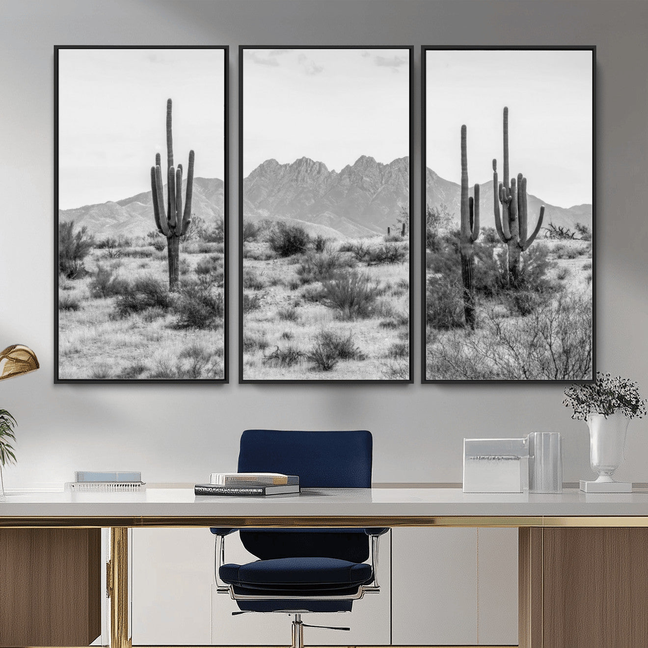 97436PHN-MGV-CV-36X24 - Black White Arizona Desert Canvas Wall Art Cactus Farmhouse Wall Art