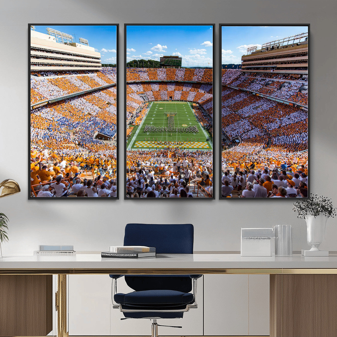 77097951-MGV-CV-36X24 - Tennessee Neyland Stadium Wall Art – Checkerboard Game Day Panoramic Canvas Print, College Football Decor for Home, Office, or Man Cave