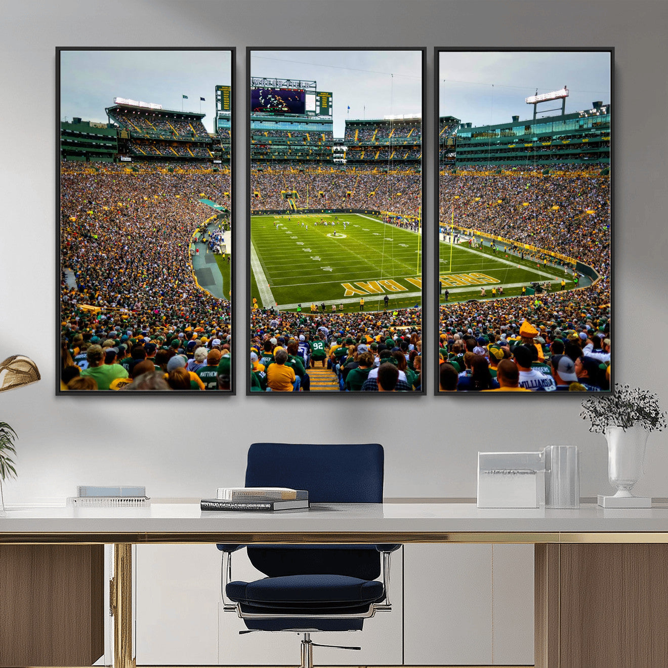 GBP101-MGV-FC-48X32-3P - Green Bay Packers Lambeau Field Stadium Wall Art Canvas Print, Iconic NFL Football Stadium Artwork, Wisconsin Sports Home Decor