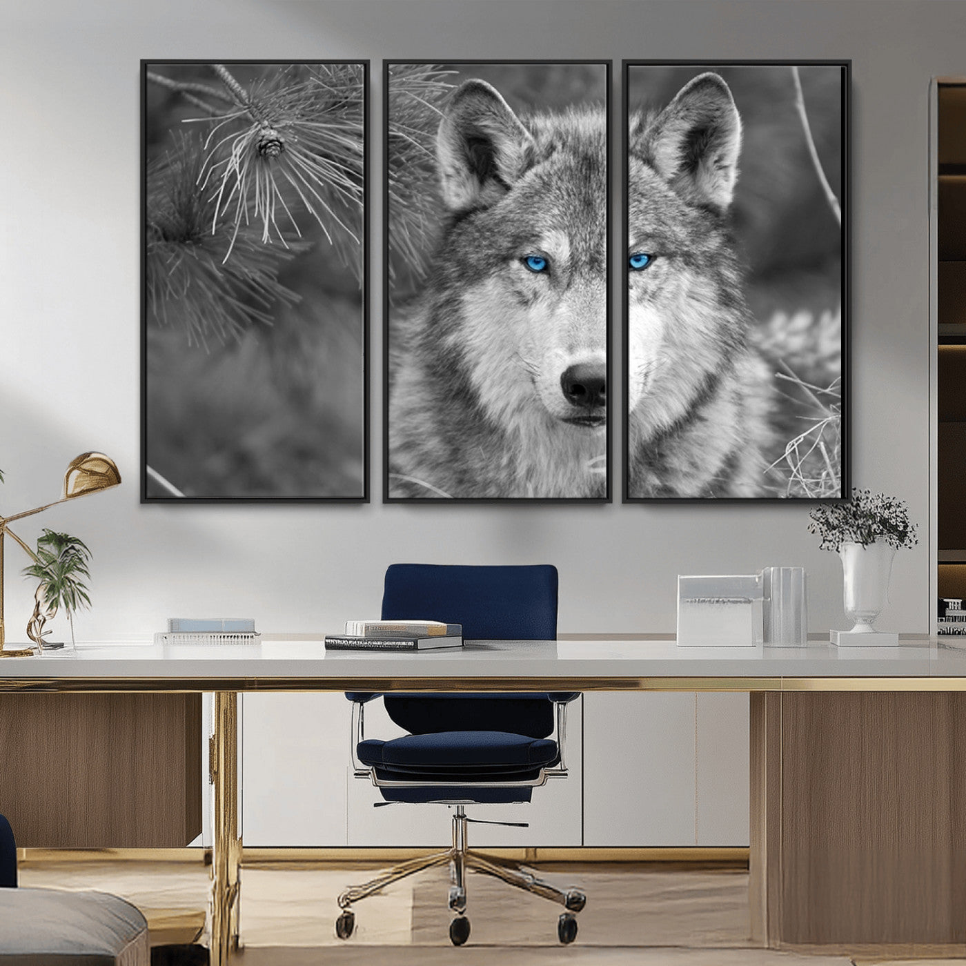 -Wild Wolf Blue Eye Wall Art Canvas Print